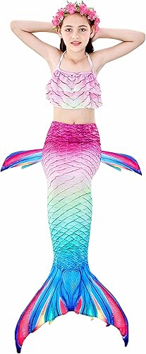 Miniatura 2 de Colas de sirena para nadar para niñas, 5 piezas, conjunto de traje de baño de bikini de 4 a 13 años