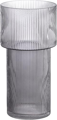 YANWE - Jarrón acanalado de cristal negro, jarrón transparente, florero para centros de mesa, jarrón alto, jarrón de vidrio grande, jarrón moderno YANWE - Jarrón acanalado de cristal negro, jarrón transparente, florero para centros de mesa, jarrón alto, jarrón de vidrio grande, jarrón moderno