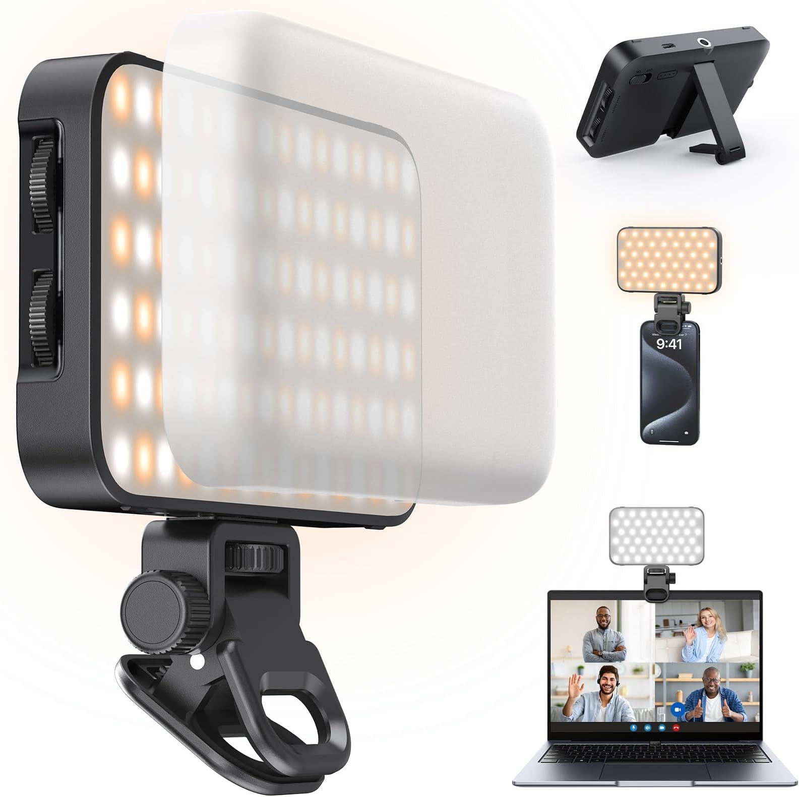 ANXRE Selfie Light with Light Filter, 96 LED Rechargeable Mobile Phone Light Clip on LED Video Conference Light with Mantis Hook for Phone Laptop iPad Zoom Meeting Makeup Vlog