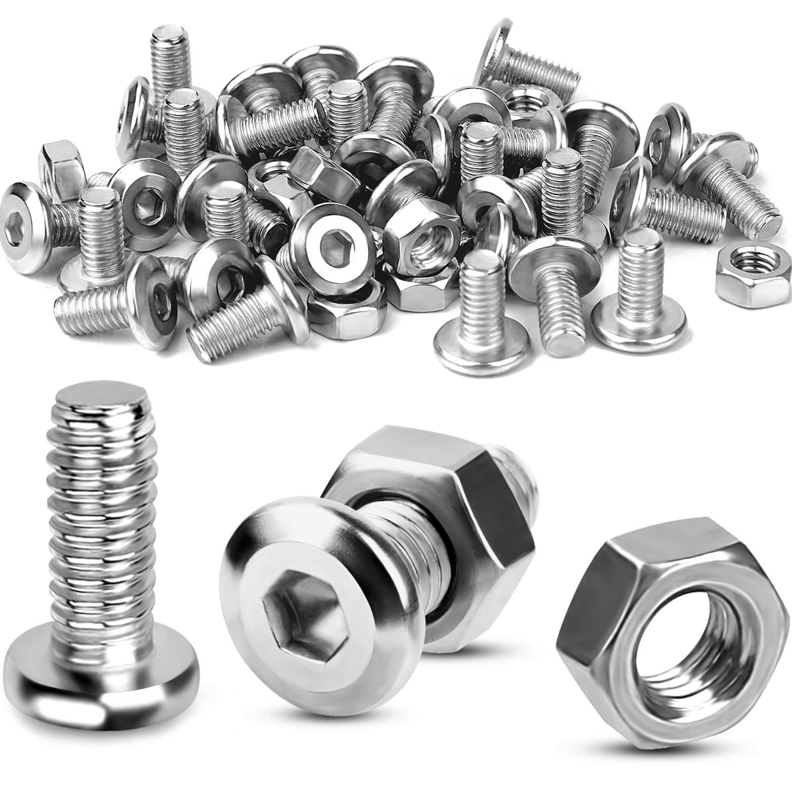 TXXATX Screws M4 x 16 mm with Nuts Set 70 Sets Stainless Steel Screws Full Thread Flat Head Screws Hex Screws M4 Threaded Screws Allen Screw for Furniture Repair Wood Workbench DIY