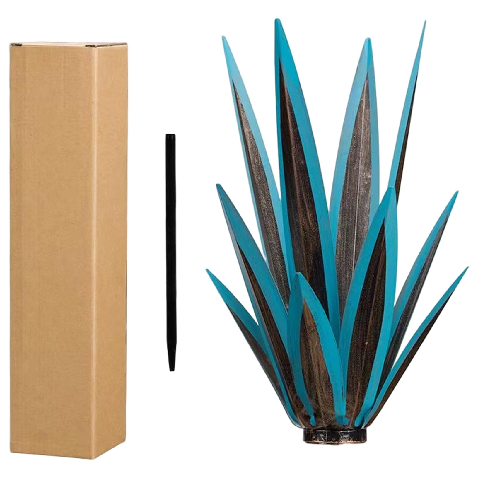 Aetherize Metal Agave Plants Outdoor Decor, Rustic Art Sculpture with Sturdy Iron Construction for Garden Yard Patio, Metal Agave Lawn Ornament, Blue