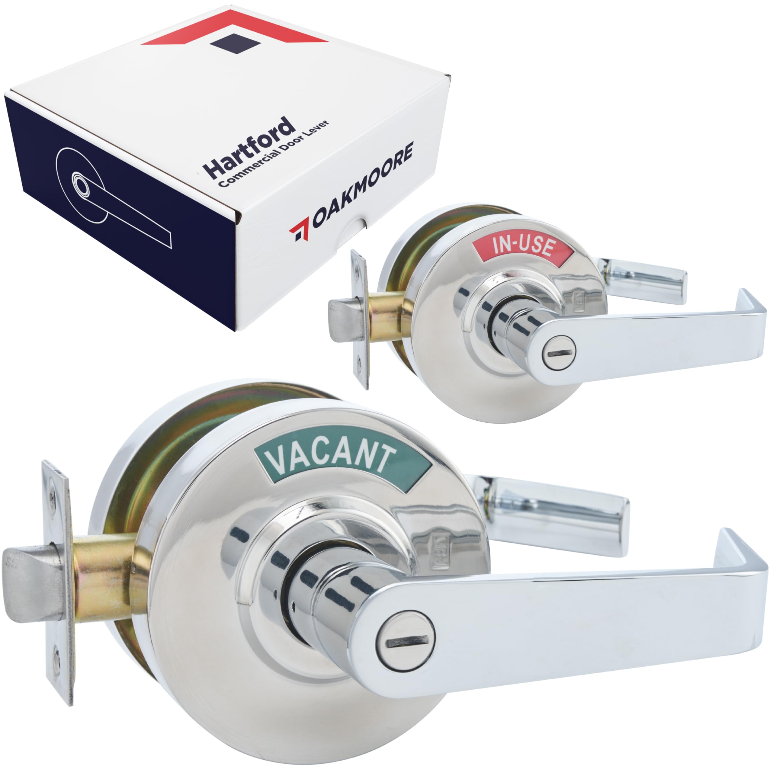 OAKMOORE Commercial Grade Bathroom Door Lock Handle with Occupancy Indicator in Chrome Finish - See Occupied, Vacancy, or Engaged Status on Public Restrooms and Bathroom Locks - 2-Year Warranty