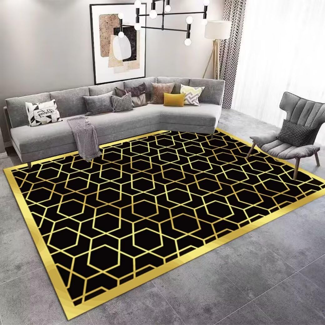 Tapis géométrique moderne bleu 100x160cm au design minimaliste pour maison