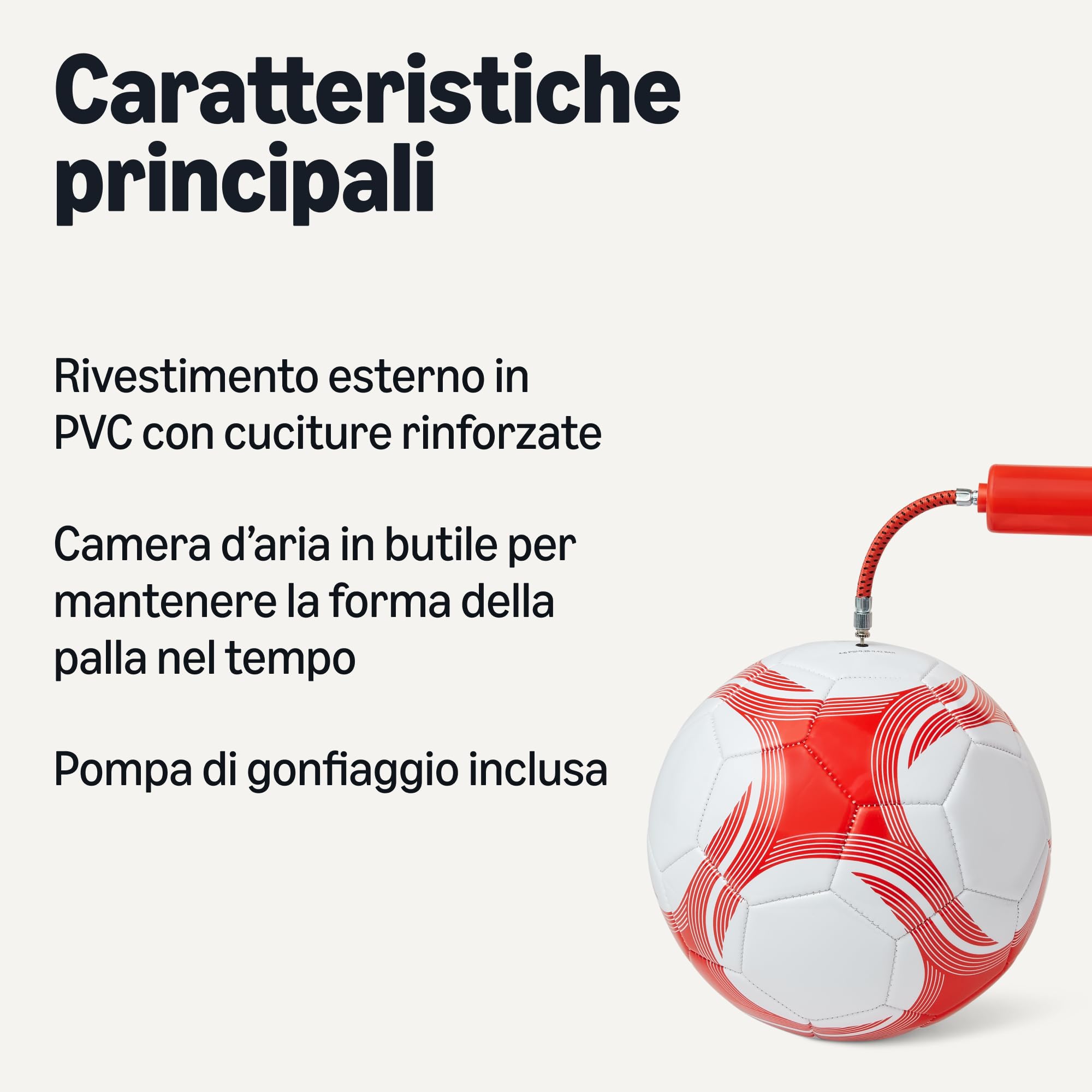 Amazon Basics Pallone da Calcio con Pompa - Pallone da Allenamento, Costruzione in PVC Resistente, Camera d'Aria in Butile, Uso Interno/Esterno, Pallone da Pratica Cucito a Macchina, Bianco e Rosso