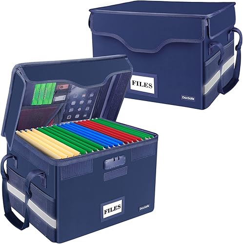 Vista 103 de DocSafe Caja organizadora de almacenamiento de archivos ignífuga con tapa, caja de archivo plegable para colgar cartas/carpetas legales, caja