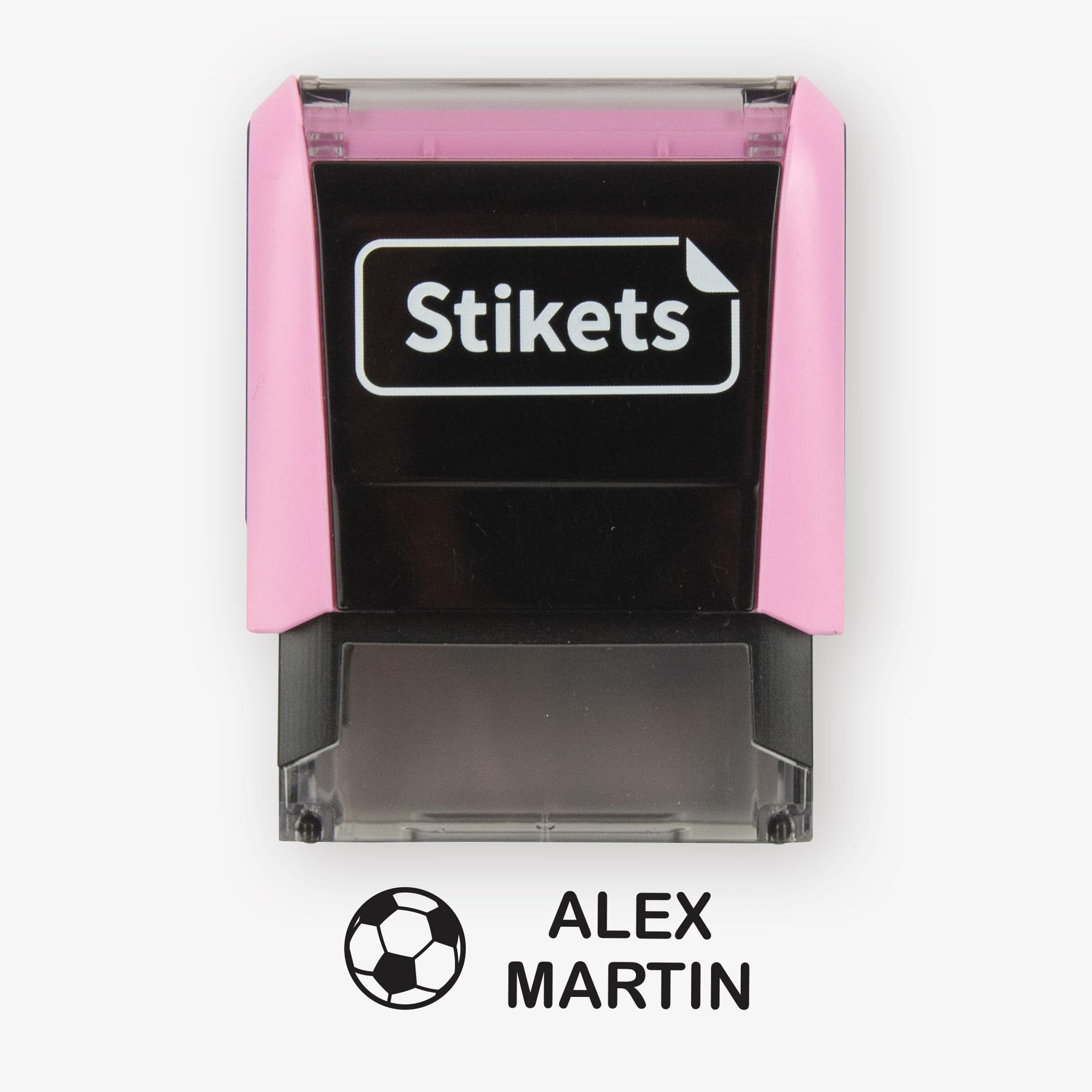 Personalisierbarer Stempel für Kleidung und Kindersachen für Schule oder Kindergarten | Permanenter Namensmarker mit Symbolen - Stikets (Pastellrosa)
