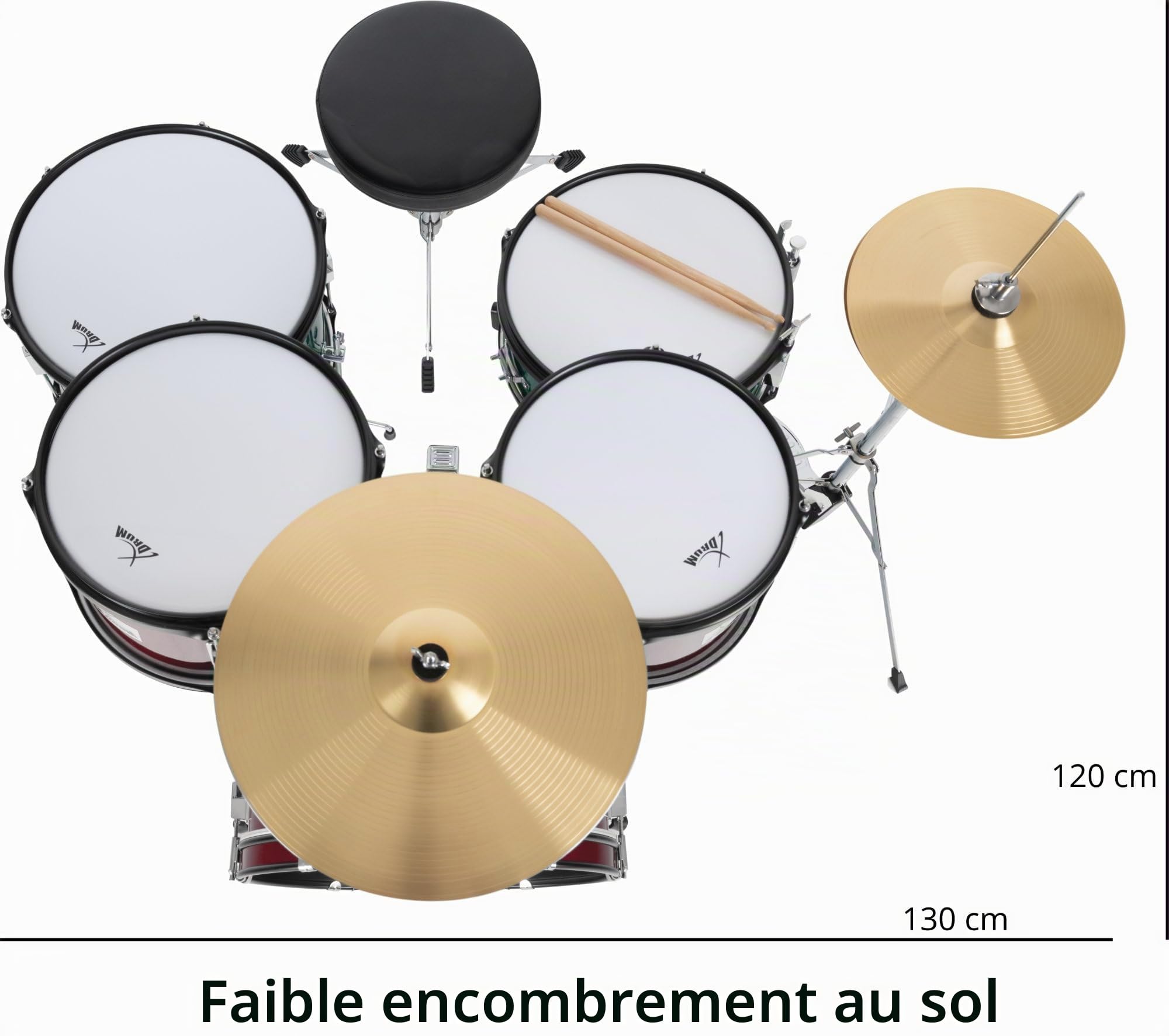 XDrum Junior Pro Batterie Enfant Rouge incl. École, Batterie composée de | Matériel 5 pièces simple, Grosse caisse 16", Pédale, HiHat 10", Caisse claire 12", Deux toms 10" et 11", Tom basse 13"