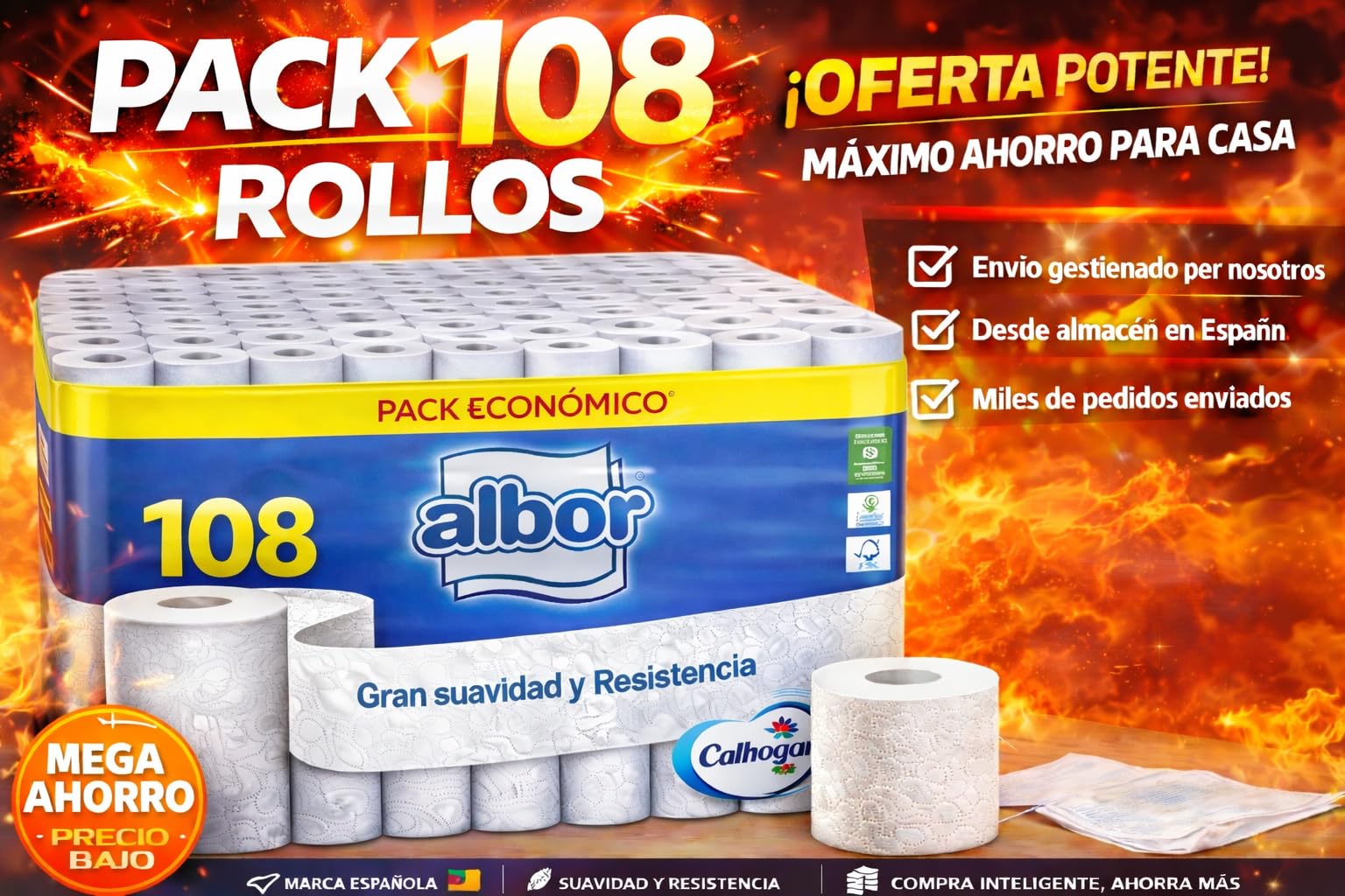 Pack Mega Ahorro Colhogar Albor 108 Rollos Papel Higiénico – 9 Packs de 12 | Máxima Duración y Comodidad