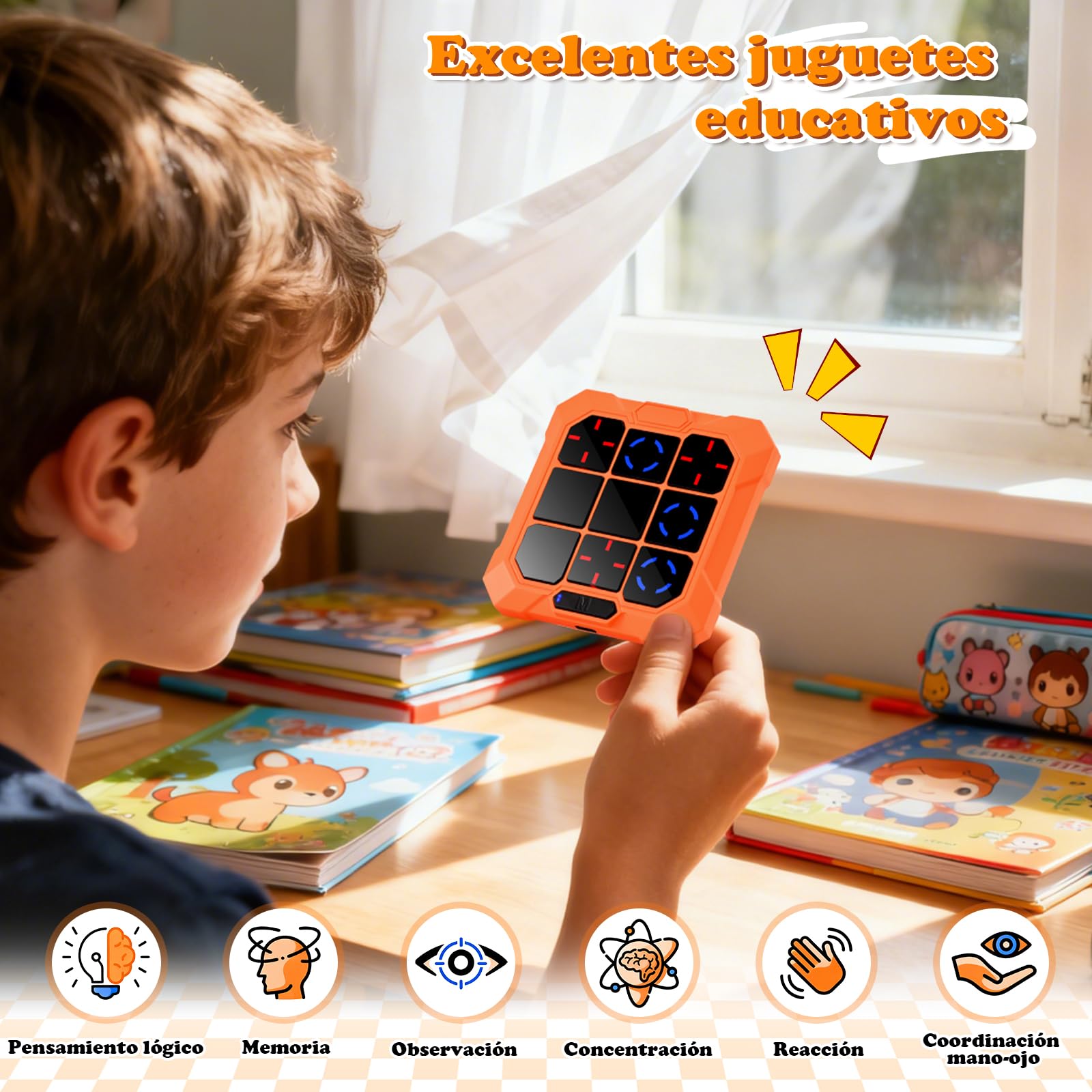 BlueSwan Tres en Raya Electrónico 6 en 1, Tic‑Tac‑Toe Juegos de Viaje, Consola de Bolsillo con Modo Silencioso y Batería Recargable, Desarrolla Lógica y Memoria, Regalo Ideal para Niños y Adultos (3+)