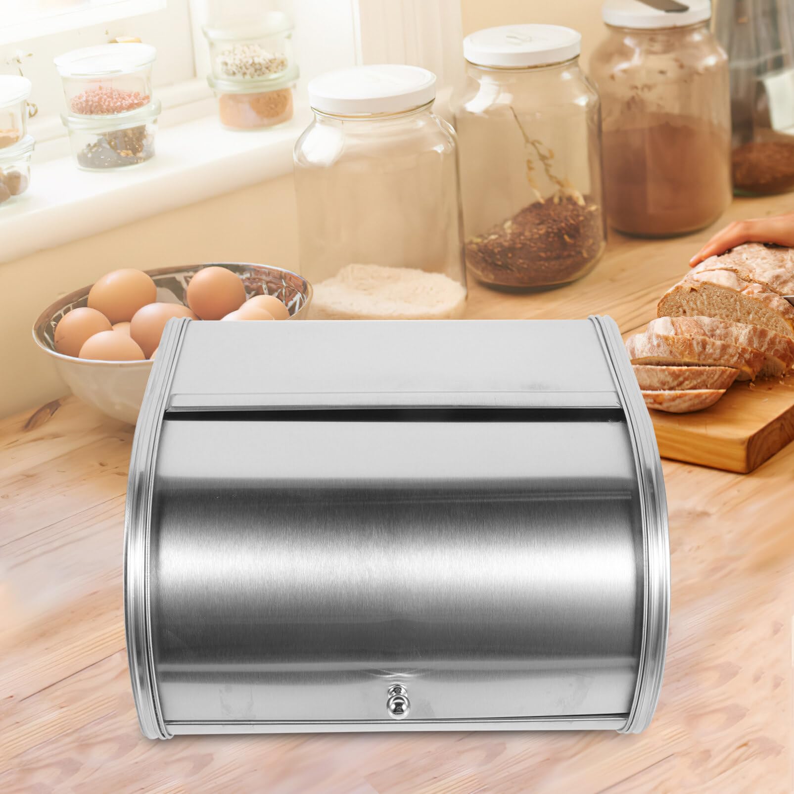 Holibanna Metal Bread Box for Kitchen Counter Compact Bread Storage Organizer to Maintain Freshness Stylish Kitchen Decor Easy to Clean