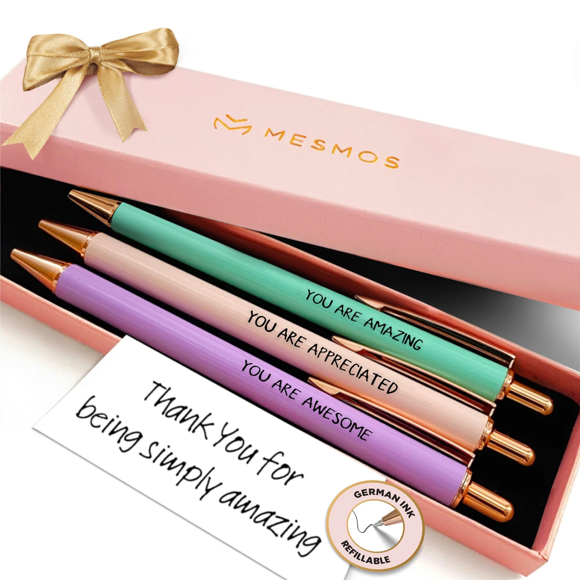 3pc Fancy Pen Set for Women, Thank You Gifts for Women, German-Made Ink, Teacher Nice Cute Pens, Boss Lady Teacher Appreciation Office Gifts for Coworkers