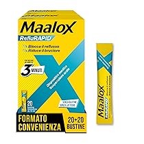 Maalox Reflurapid Blocca il Reflusso Gastroesofageo, Riduce Bruciore e Acidità di Stomaco, anche in Gravidanza – con Bicarbonato di Sodio, Senza Glutine, Senza Lattosio (40 Bustine Gusto Menta)