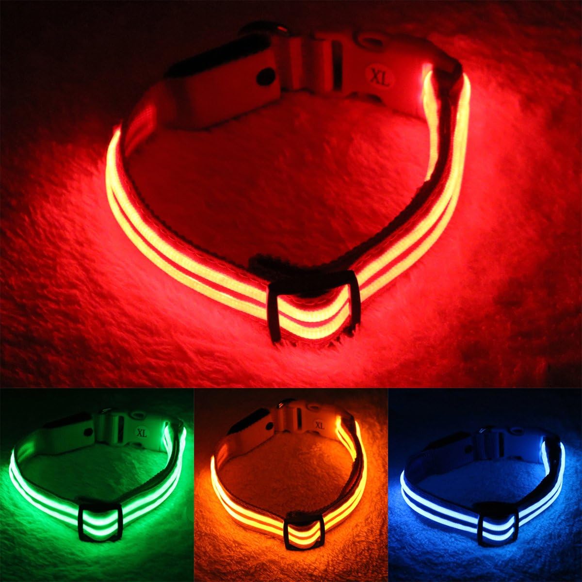 csspet Red LED Dog Collar Lighted, USB Rechargeable, Keep Your Dog Visible, Safe & Glowing at Night