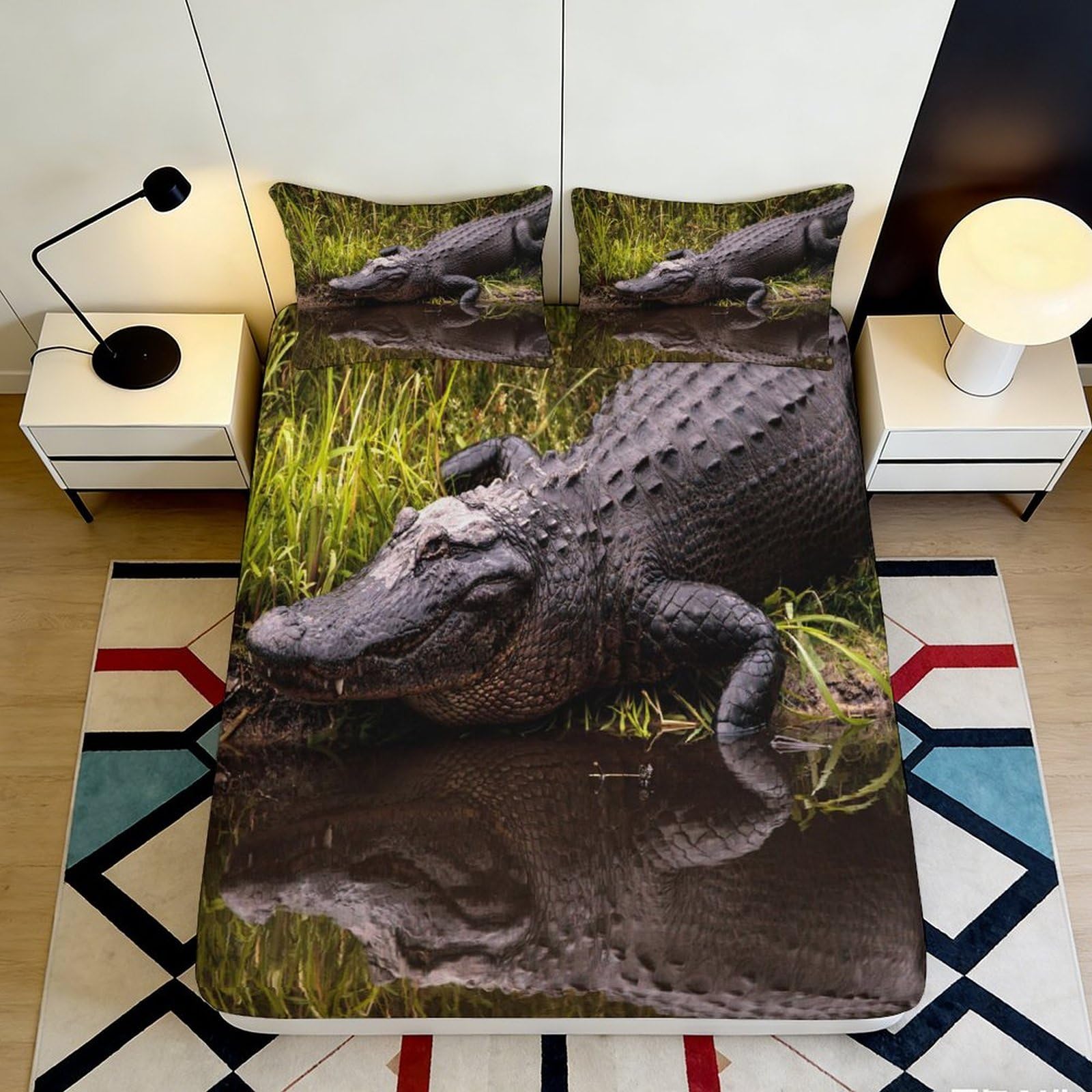 3D Printed Alligator Pattern Fitted Sheet Microfiber Soft Breathable Crocodile Bed Cover for Bedroom Dormitory Guest Room Mattress Protection Decor 120x200x25cm