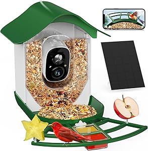 PeckCam® Smart Bird Feeder with Camera 2K HD Auto Detect & Notify, AI Identify 10000+ Birds Camera with Solar Panel 5 Perch Attachments Wireless Outdoor Birdwatching Gift for Birds Lover, Green asin的图片