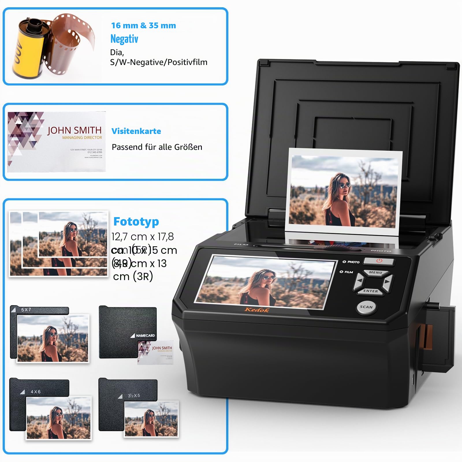 Digitaler Film- und Diascanner 5-Zoll-LCD-Bildschirm 35mm 110mm Film Foto Visitenkarten 22 MP JPEG 8 GB SD-Karte