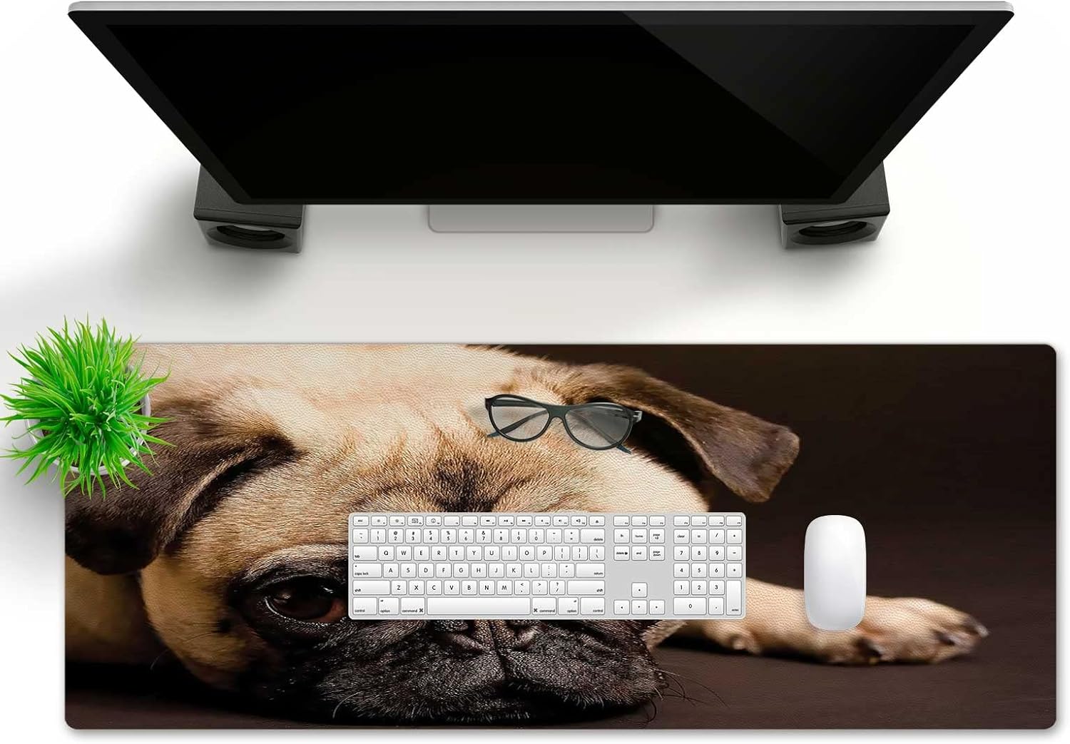 FADTER PU Leather Desk Pad Large, Pug Top of Desks