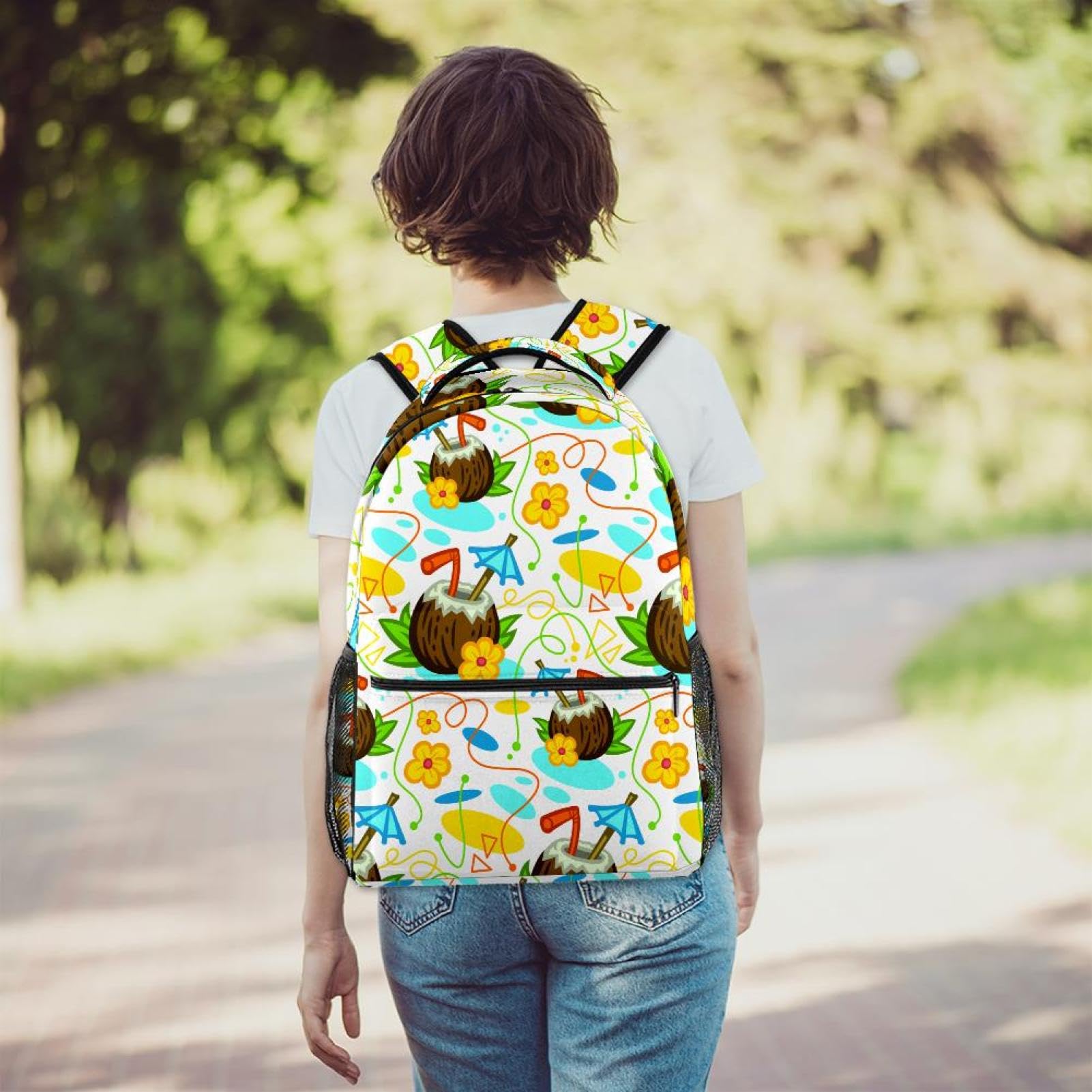 Zaino scolastico per uomini e donne, borsa da viaggio per computer portatile con motivo tropicale al cocco, zaino leggero per università, zaino casual per libri