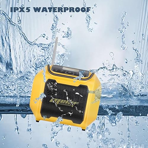 Miniatura 4 de Mellif Altavoz de radio AMFM para batería de 20 V inalámbrico al aire libre TWS altavoz de emergencia radio meteorológica SOS y graves pesados,