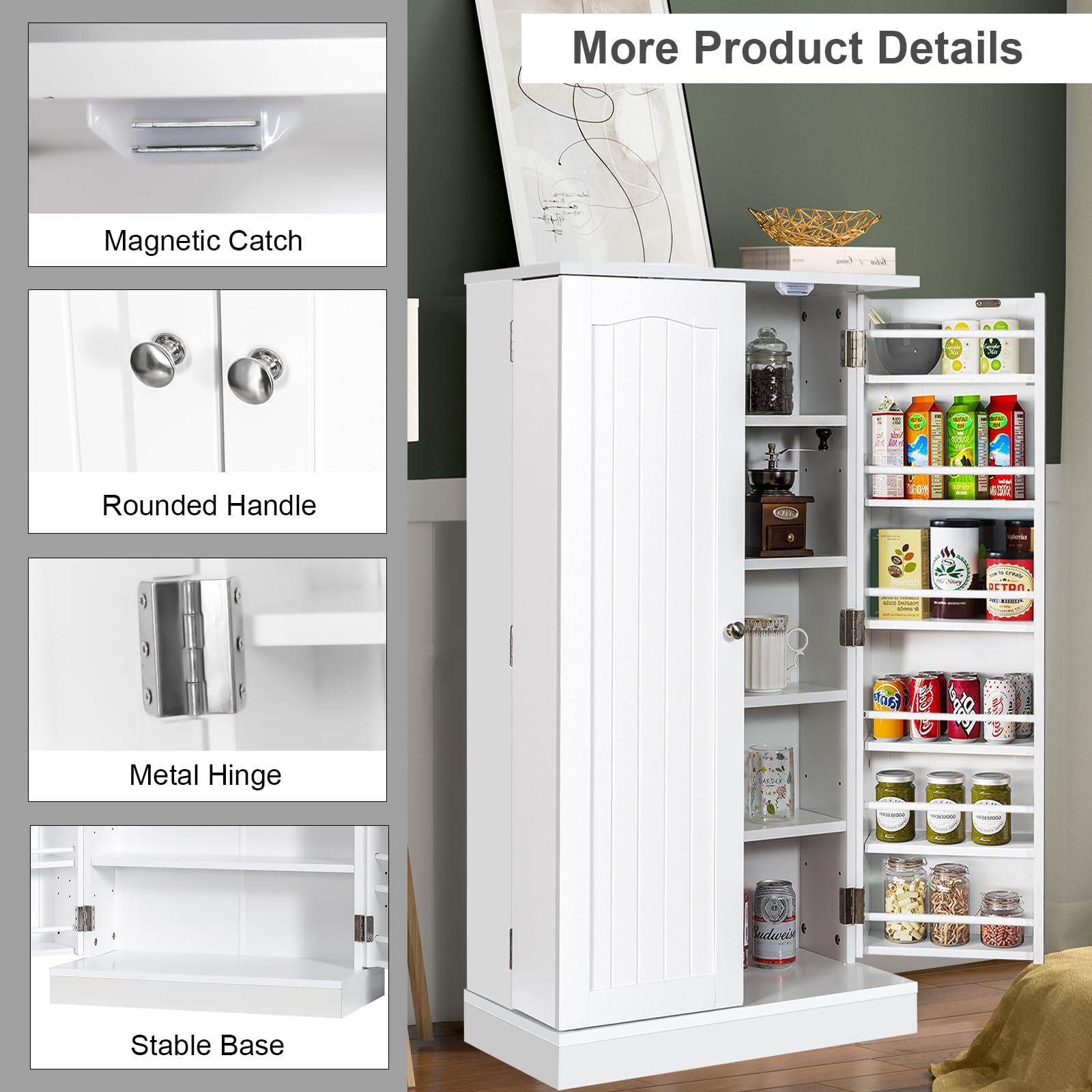 Mobiletto Cucina Con Ante In Rattan - Credenza Multifunzione 80x40x80cm, Naturale - Foto 5