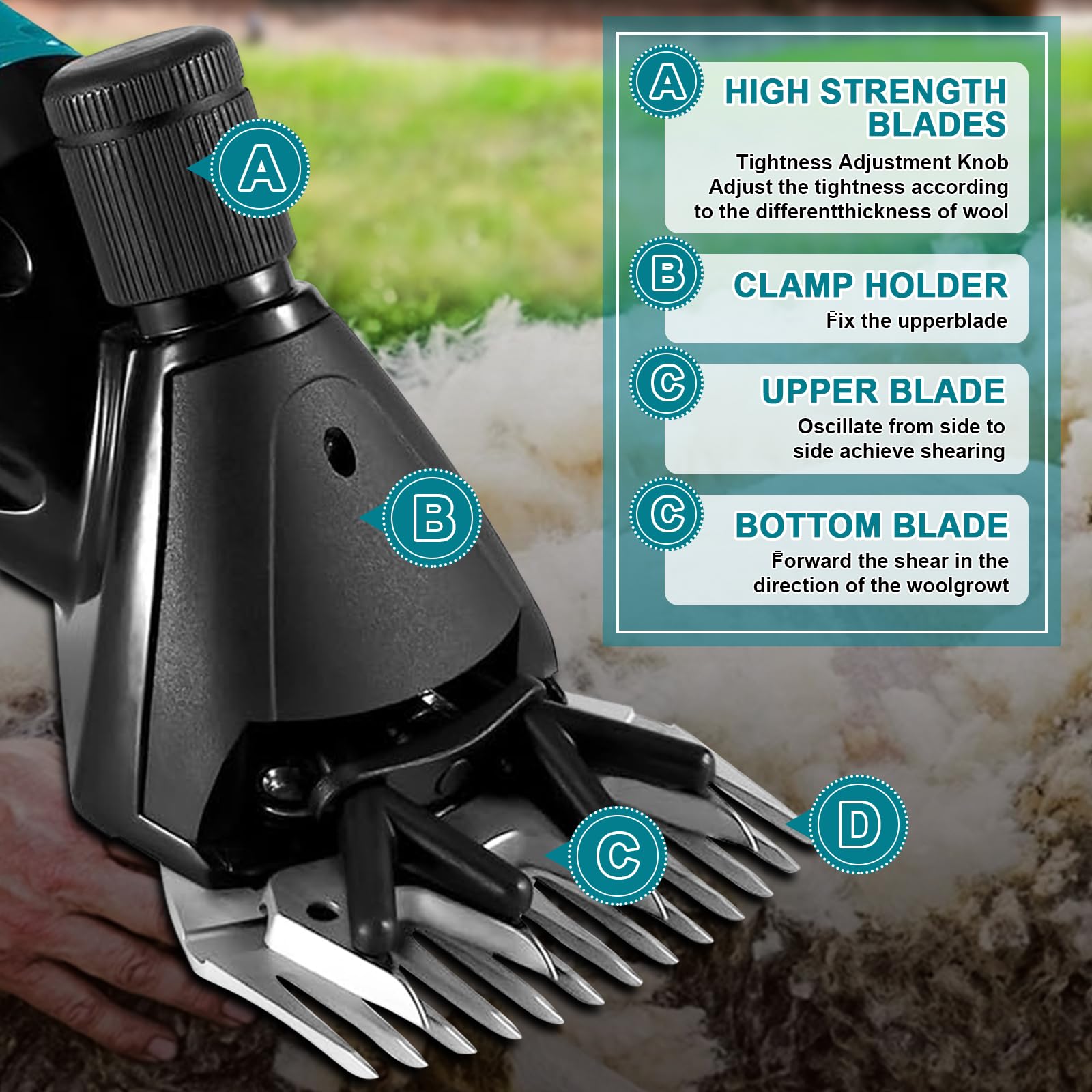 Tosatrice per Pecore Senza Fili 2400RPM 6 Velocità Compatibile Makita 18V con 2 Lame e Custodia