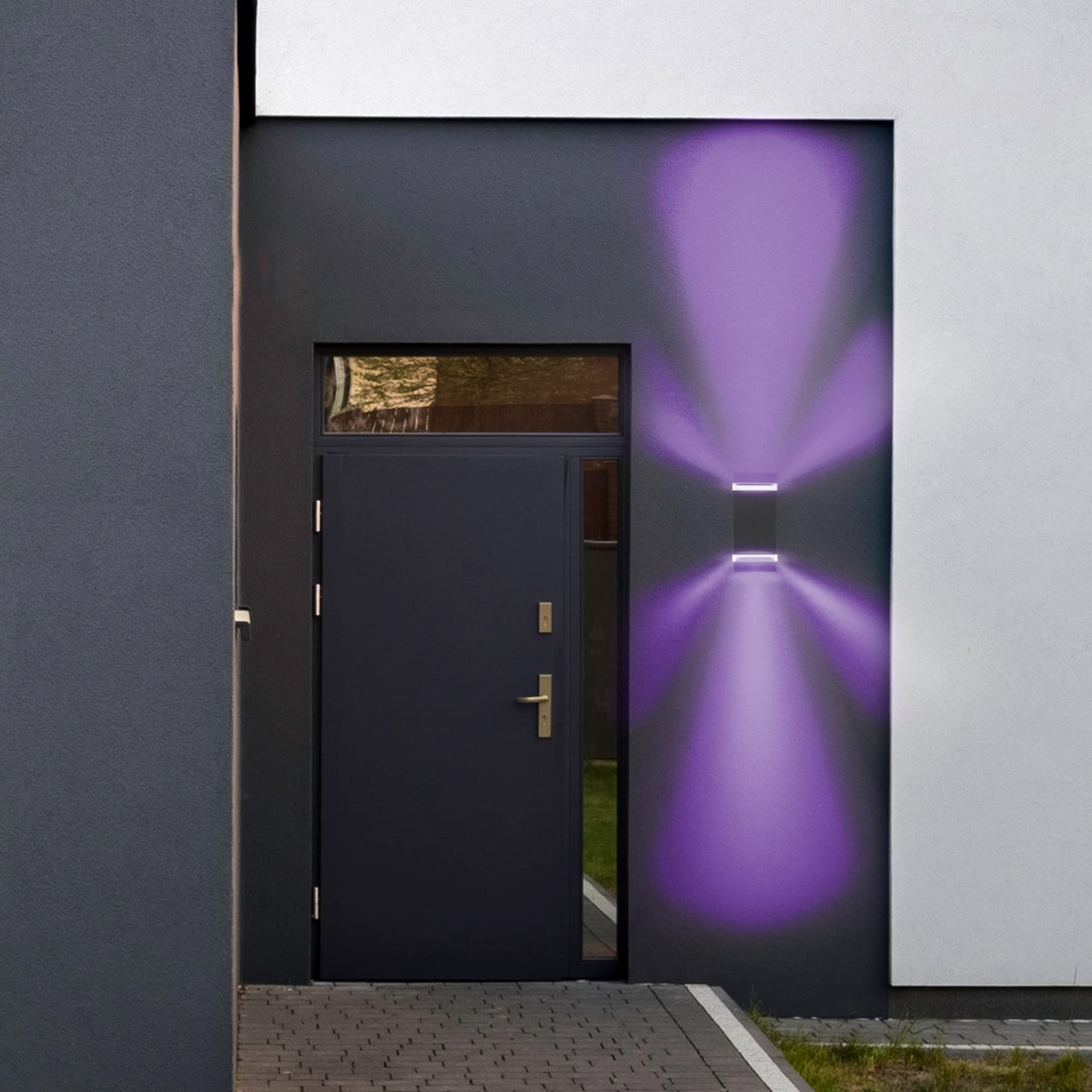 SSC-LUXon 2 Stück ZORA Wandleuchten Außen LED Up Down IP44 mit 4x Smart GU10 RGB WiFi Steuerung per App & Sprache - Wandlampe schwarz halbrund