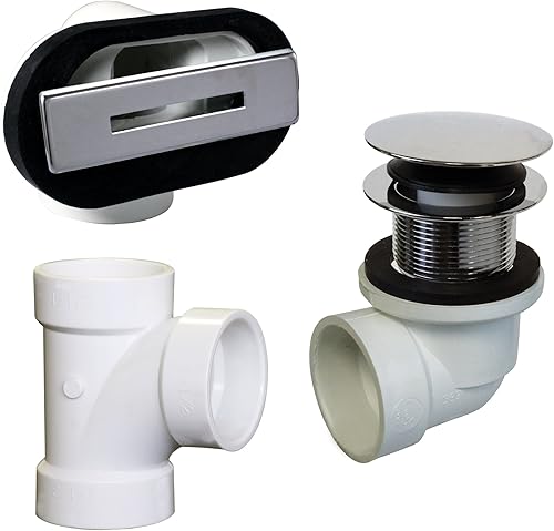 Westbrass D560RK-26 SCH. 40 PVC 1-12" Course Thread Plumber's Pack Tapón de drenaje de bañera con placa frontal de desbordamiento lineal, T y codos,