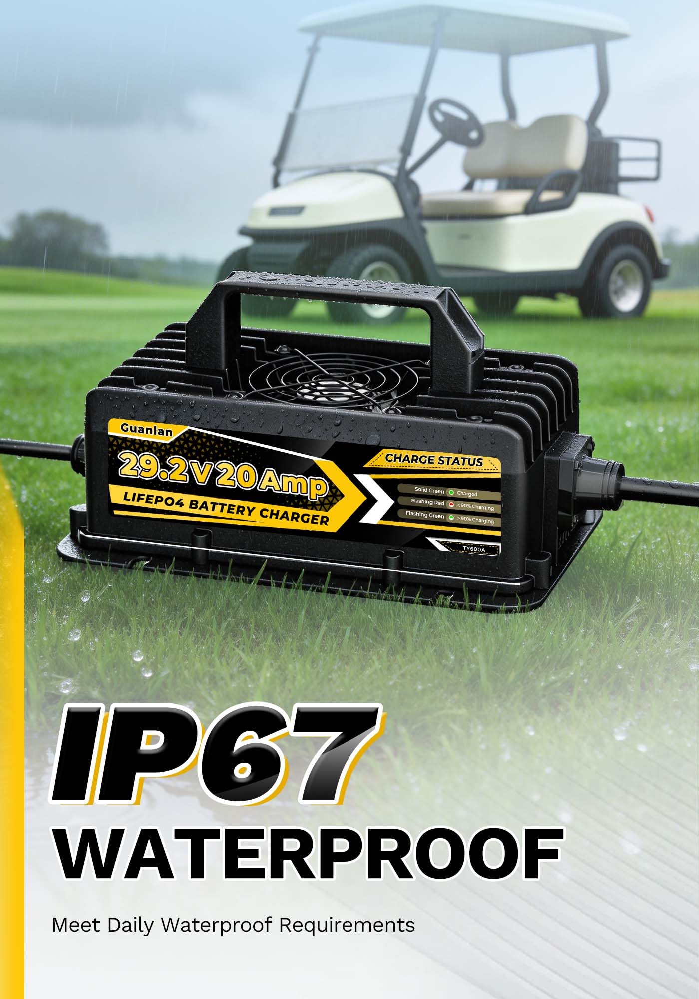 Caricabatterie Litio 29,2V 20A per Batterie LiFePO4 da 24V/25,6V, Impermeabile IP67 per Camper, Barca, Solare