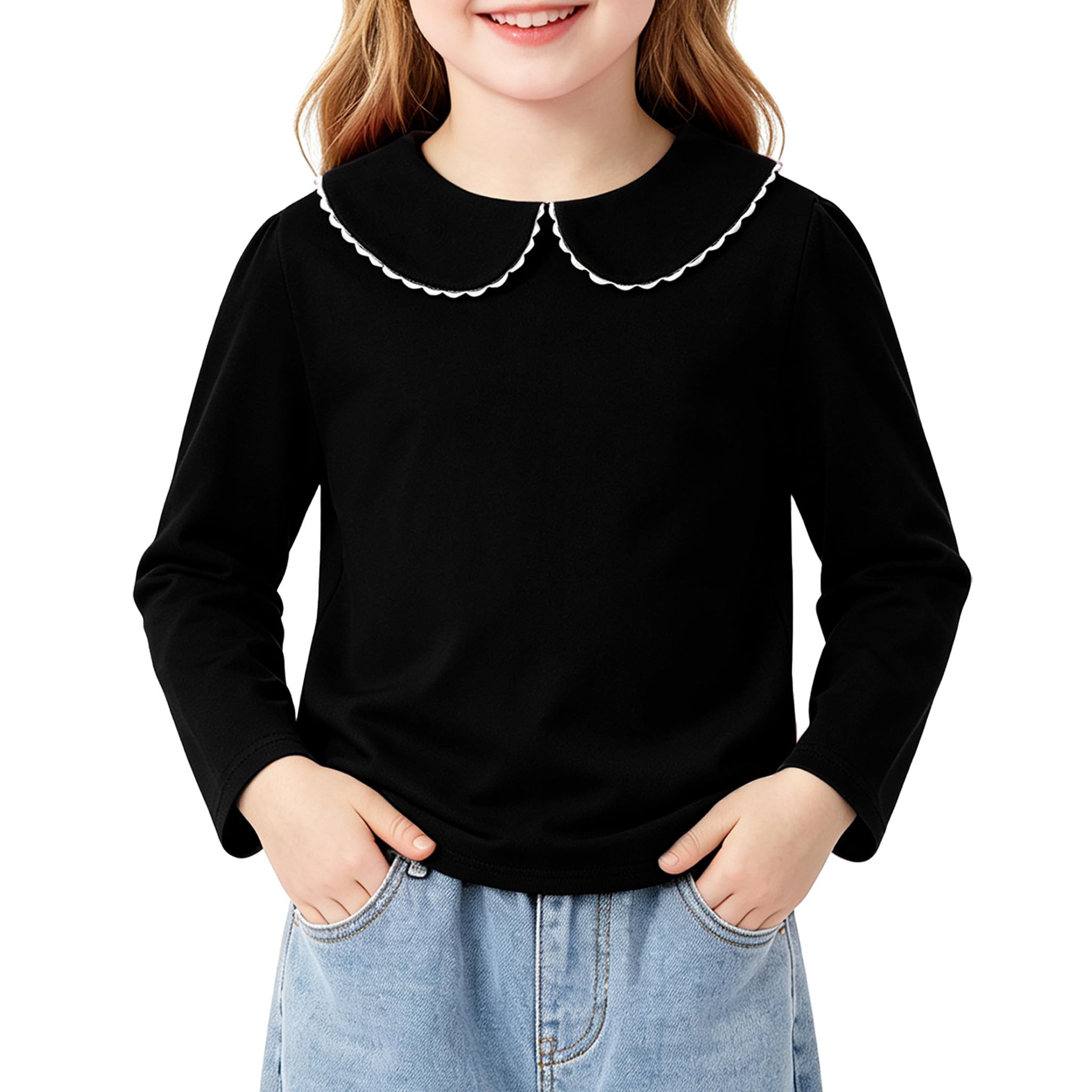 LYSMuch Toddler Girl Long Sleeve Peter Pan Collar Top