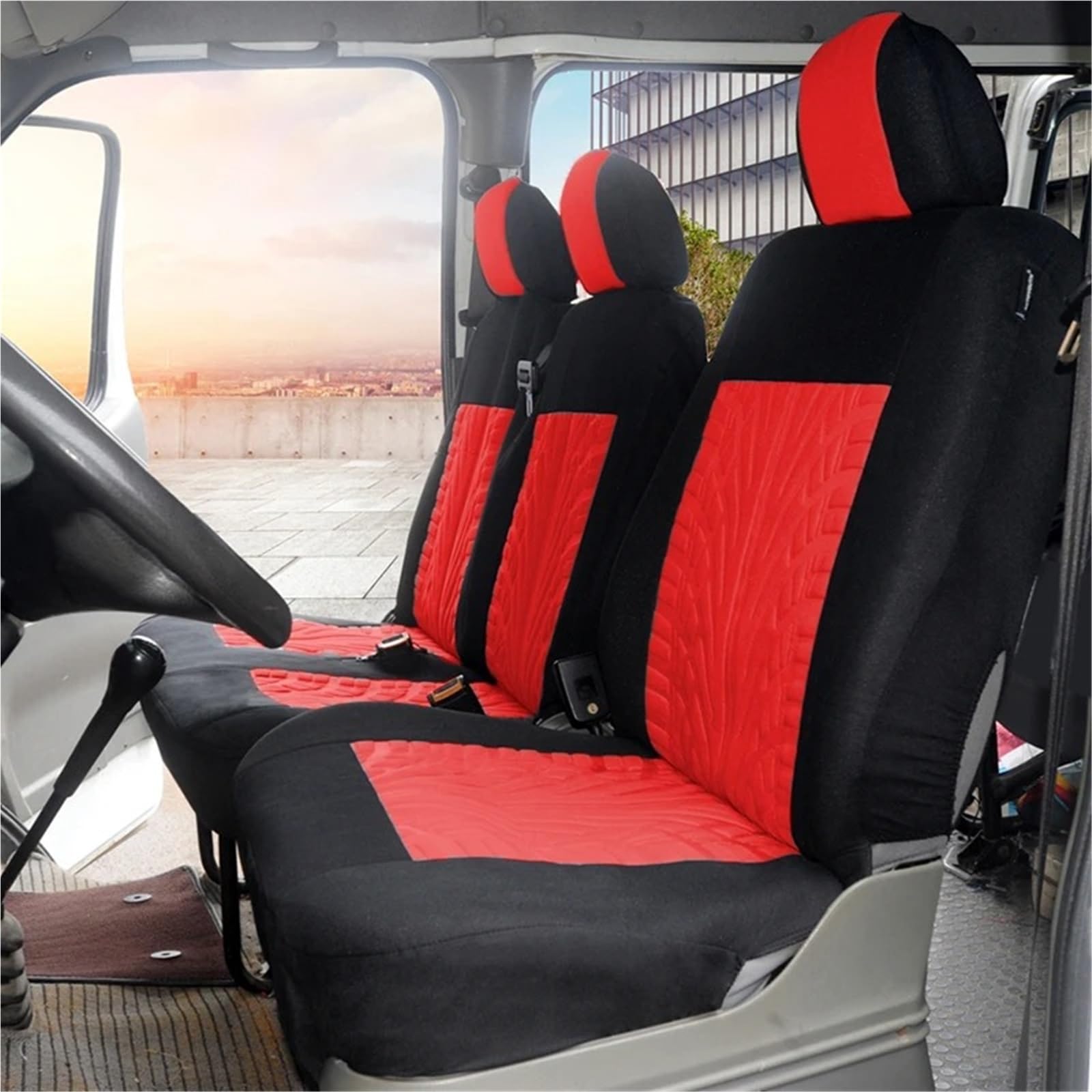 Autositzbezüge Set Universal Sitzbezüge Sitzbezüge Für LKW Van Bus Van Bus Fahrer Und Beifahrer 2+1 Sitzbezüge Einzel Und Doppel Vordersitz Auto Schonbezüge(PU Black Style)
