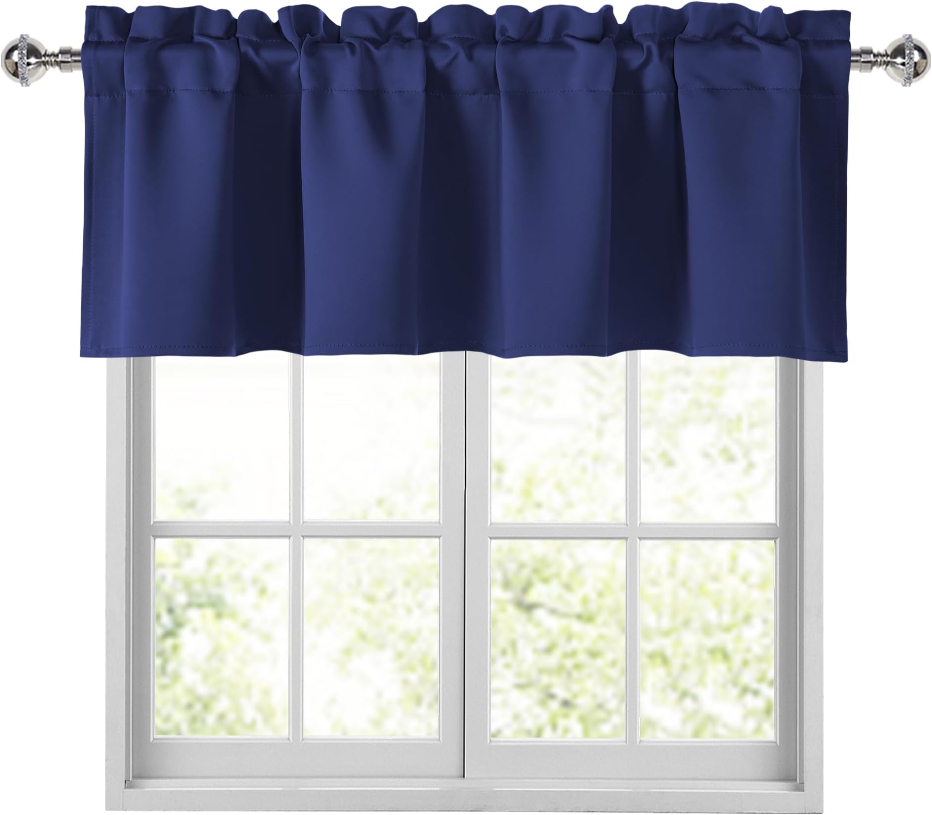 JIUZHEN Navy Blue Valance Curtains, Blackout Valance for Windows, Rod Pocket Small Window Curtains for Kitchen/Bathroom, 42" W x 12" L, 1 Panel