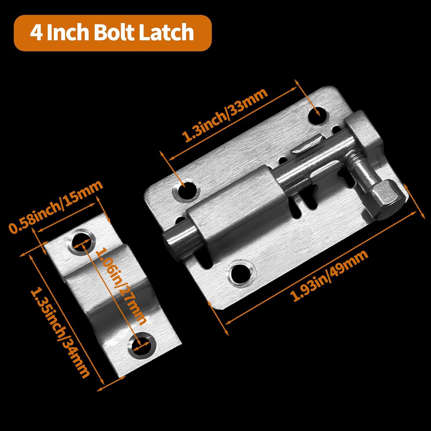 10 Packs Barrel Bolt Latch, 2" Length and 1.35" Wide Slide Latch Lock, Stainless Steel Gate Latch with Mounting Screws