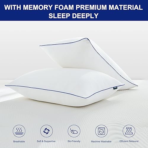 Miniatura 5 de Hokway Almohadas de espuma viscoelástica trituradas, almohadas de cama para dormir con funda extraíble lavable para personas que duermen de lado y
