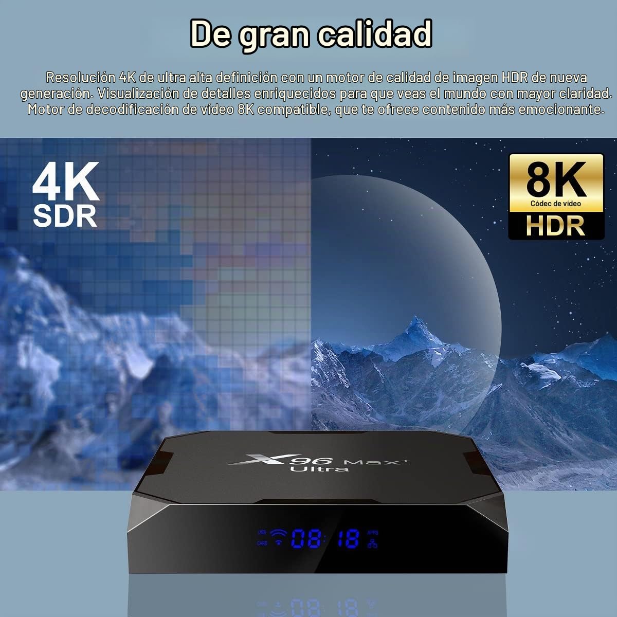Android11.0 Smart TV Box,Amlogic S905X4 64bit Quad Core Cortex A55 CPU, G31 MP2 GPU,4GB RAM/64GB ROM,USB 3.0,BT4.0, 2.4G/5G Dual Wi-Fi, 100M Ethernet, H.265 3D/4K/8K HDR:X96MAX-4D