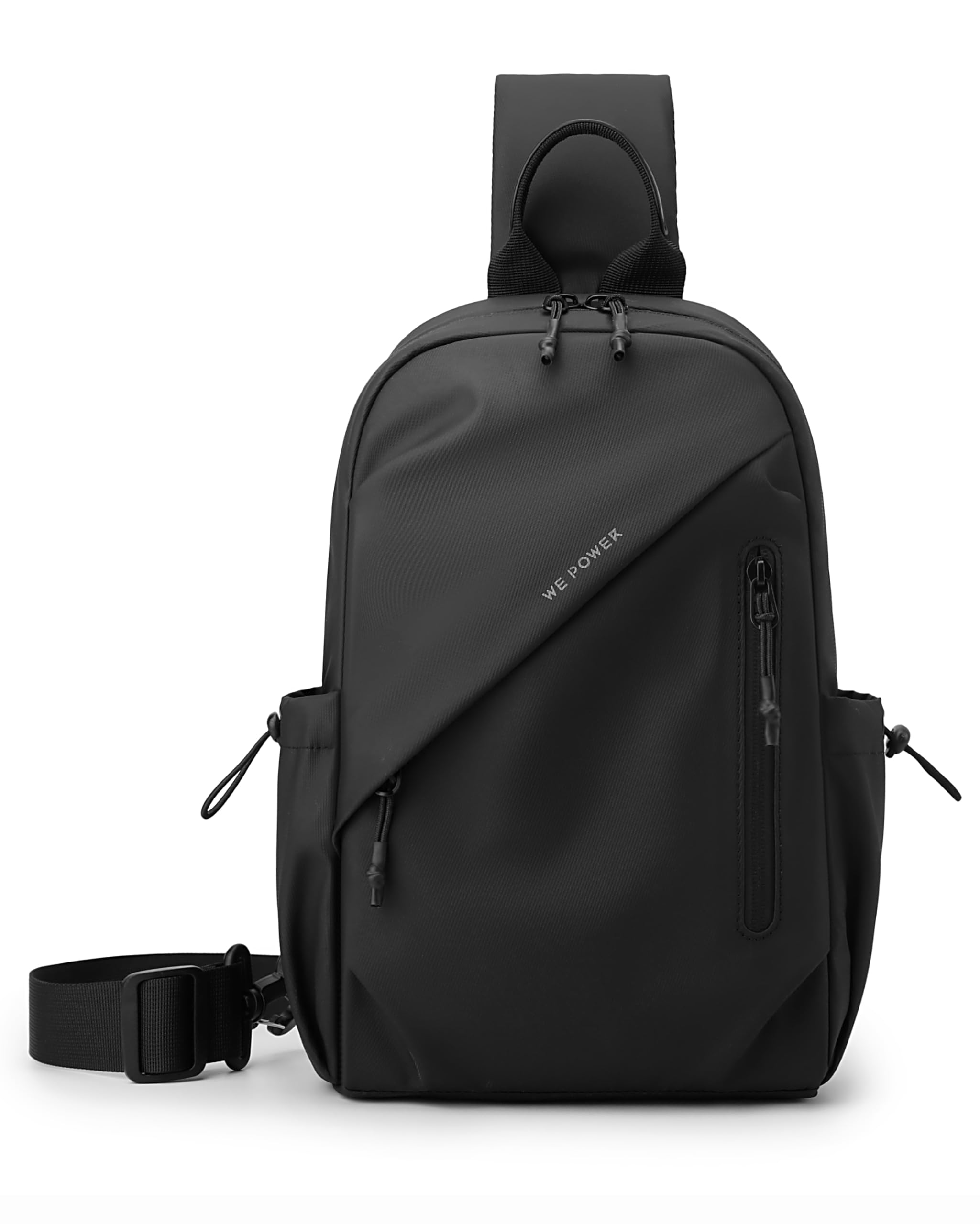 Zaino Monospalla Zainetto Borsa piccola a Tracolla Regolabile in membrana PU Borsello Porta Tablet Crossbody Bag per Uomo (Nero)