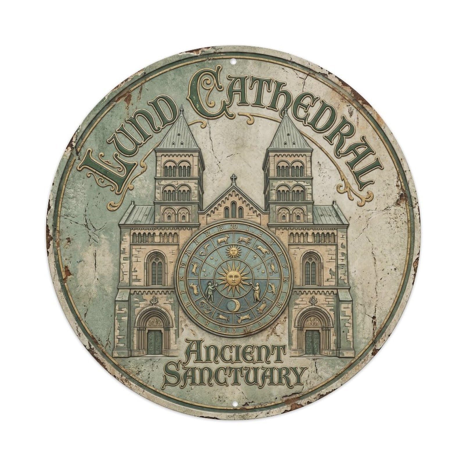 Cathedral Romanesque Corridor Sanctuary Metal Tin Sign Plaque Wall Decor for Cafe, Club, Garden Round Metal Poster 8x8Inch