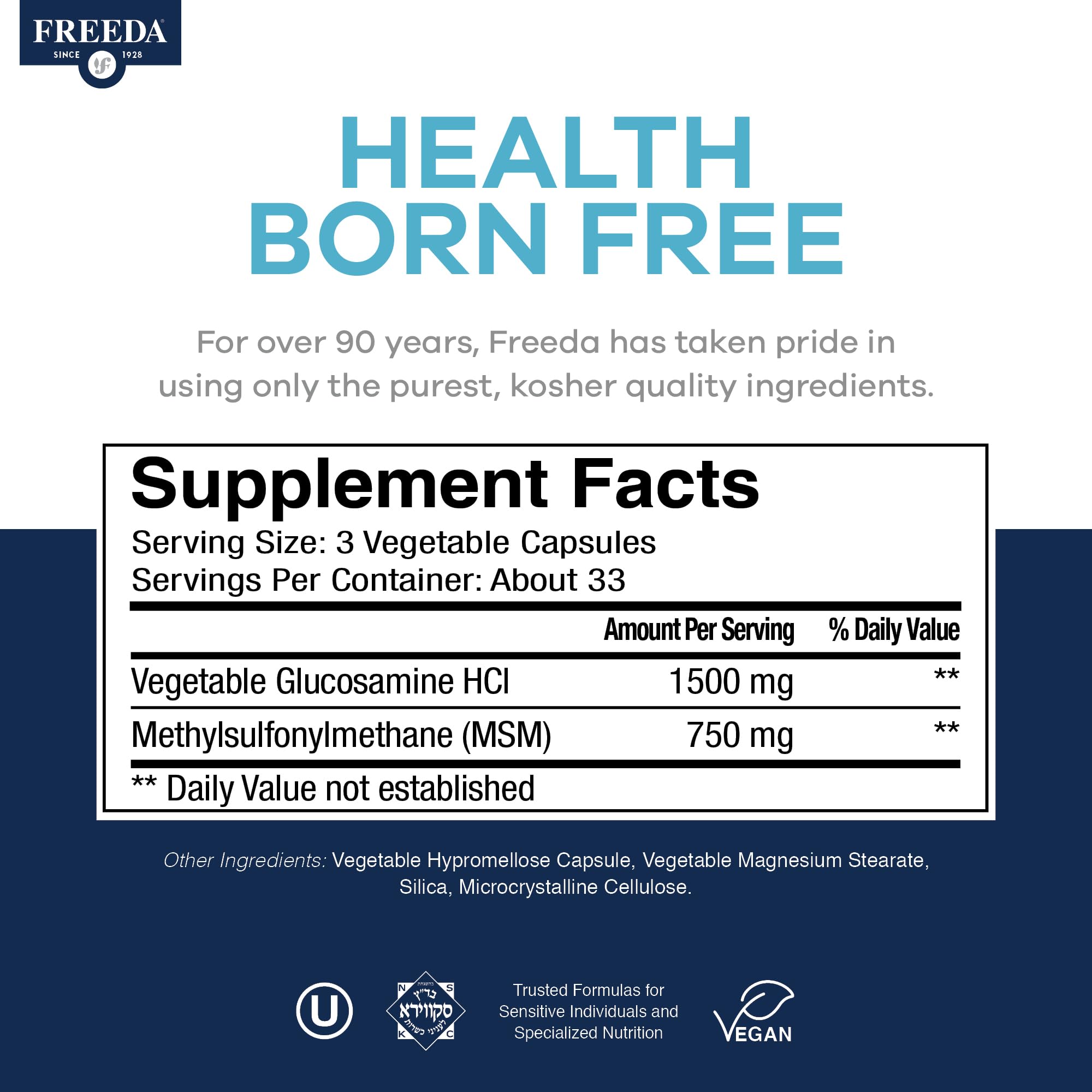 FREEDA Glucosamine 1500mg + MSM 750mg for Bone & Joint Support – 100ct — Amazon image 4