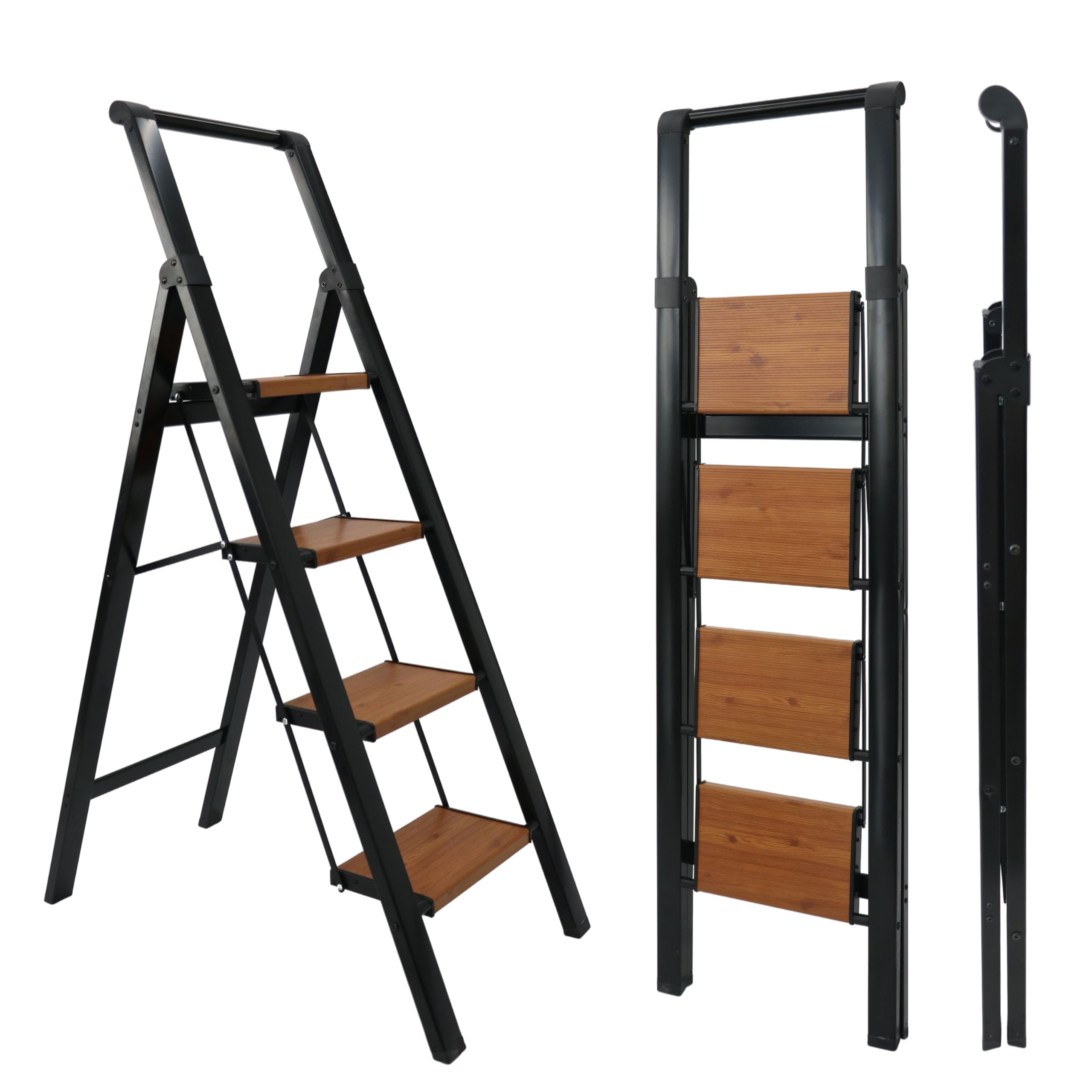 UZIRO Escaleras Plegables 4 Peldaños, Escalera de Aluminio 4 Peldaños Anchos, Sistema Antodeslizante, Muy Liviana y Facil de Guadar