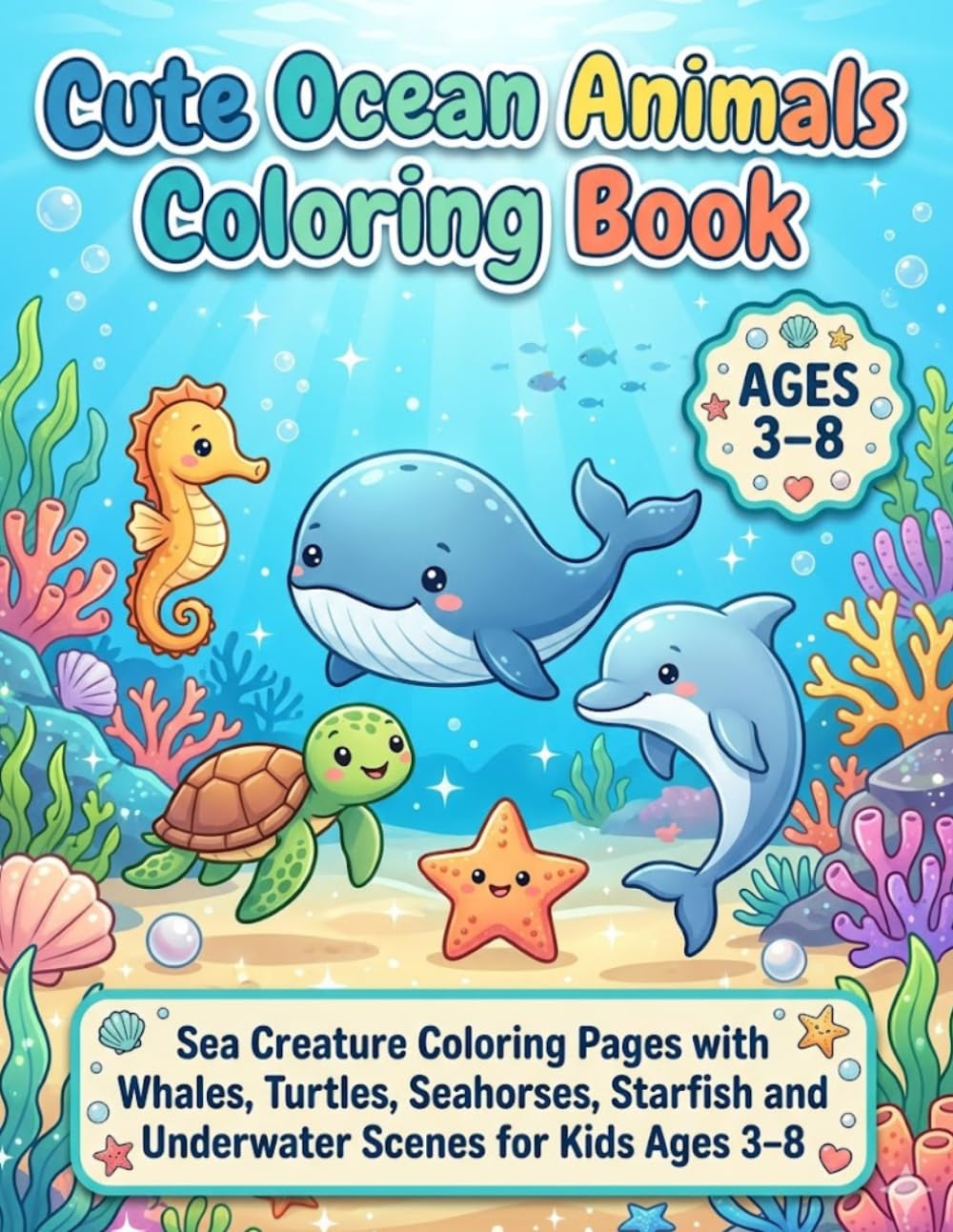 Cozy Ocean Animals Coloring Book: Cute Sea Creature Coloring Pages for Kids Ages 3-8