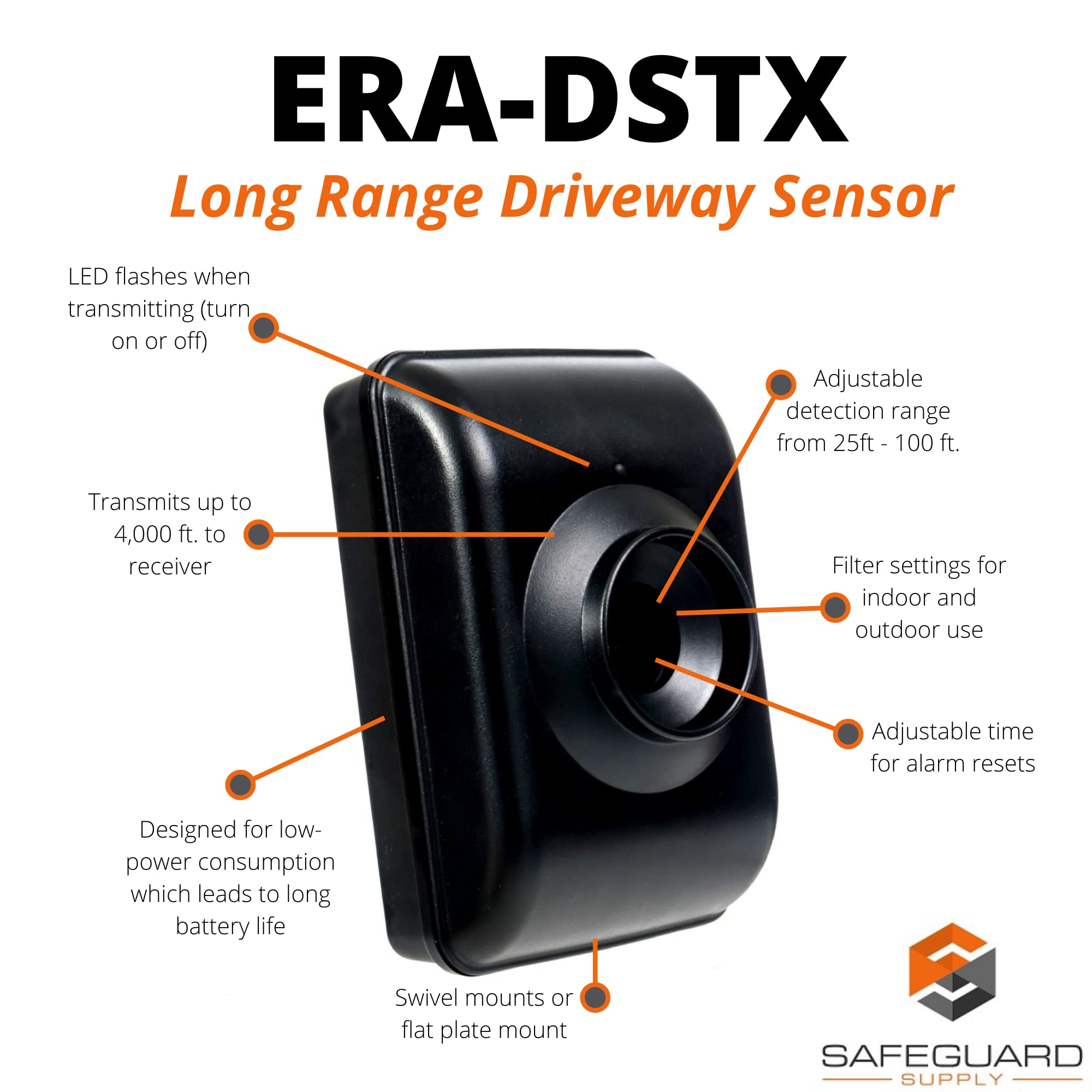 Detector de movimiento con sensor de entrada, alerta de entrada ERA-DSTX, alarma de sensor de movimiento para exteriores, rango inalámbrico de 3/4 millas, solo para uso con