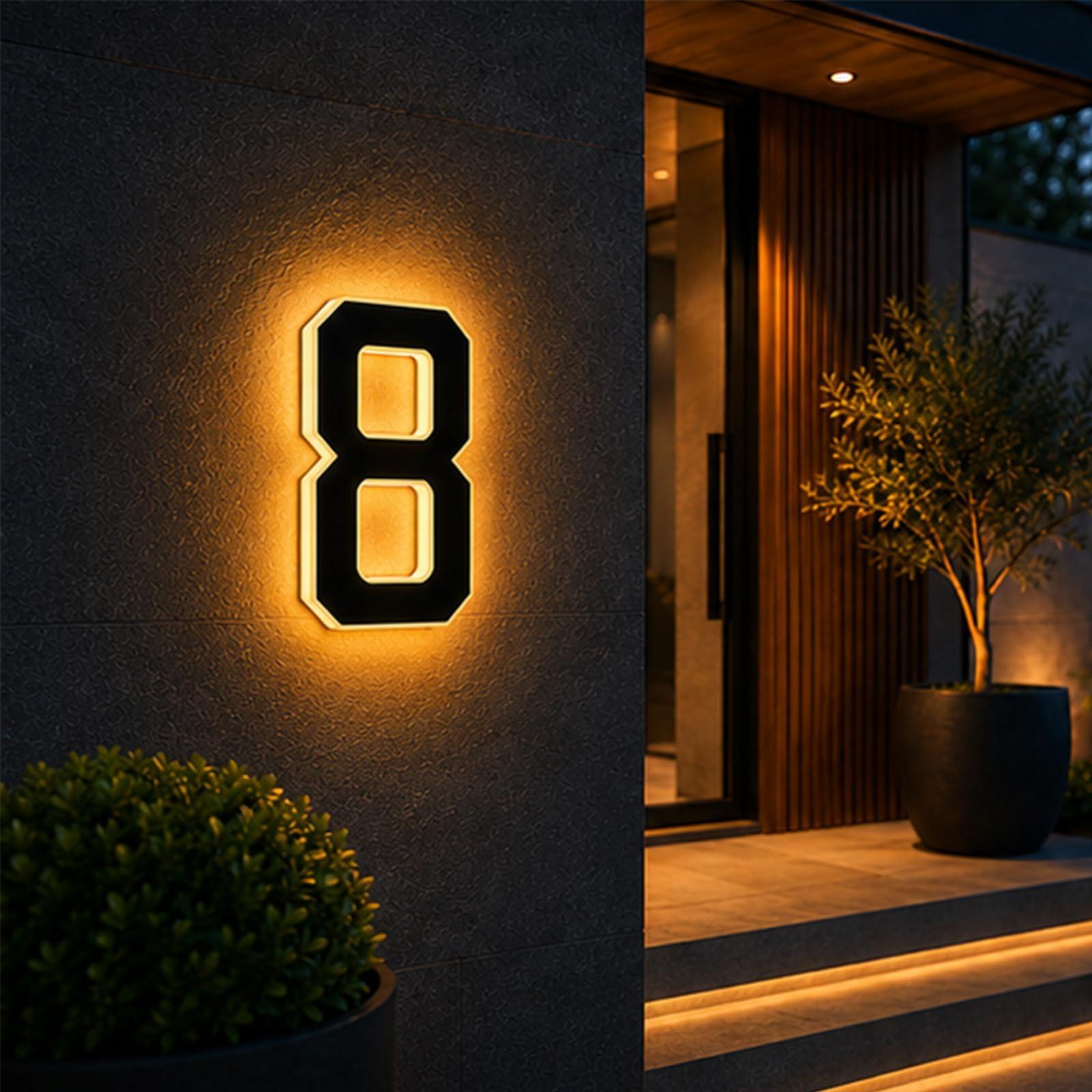2026 New Solar House Numbers for Outside, LED Illuminated Address Sign, Dusk to Dawn Auto On/Off, IP65 Waterproof Lighted House Numbers, No-Drill Adhesive or Screw Mount for House, Garage, Fence