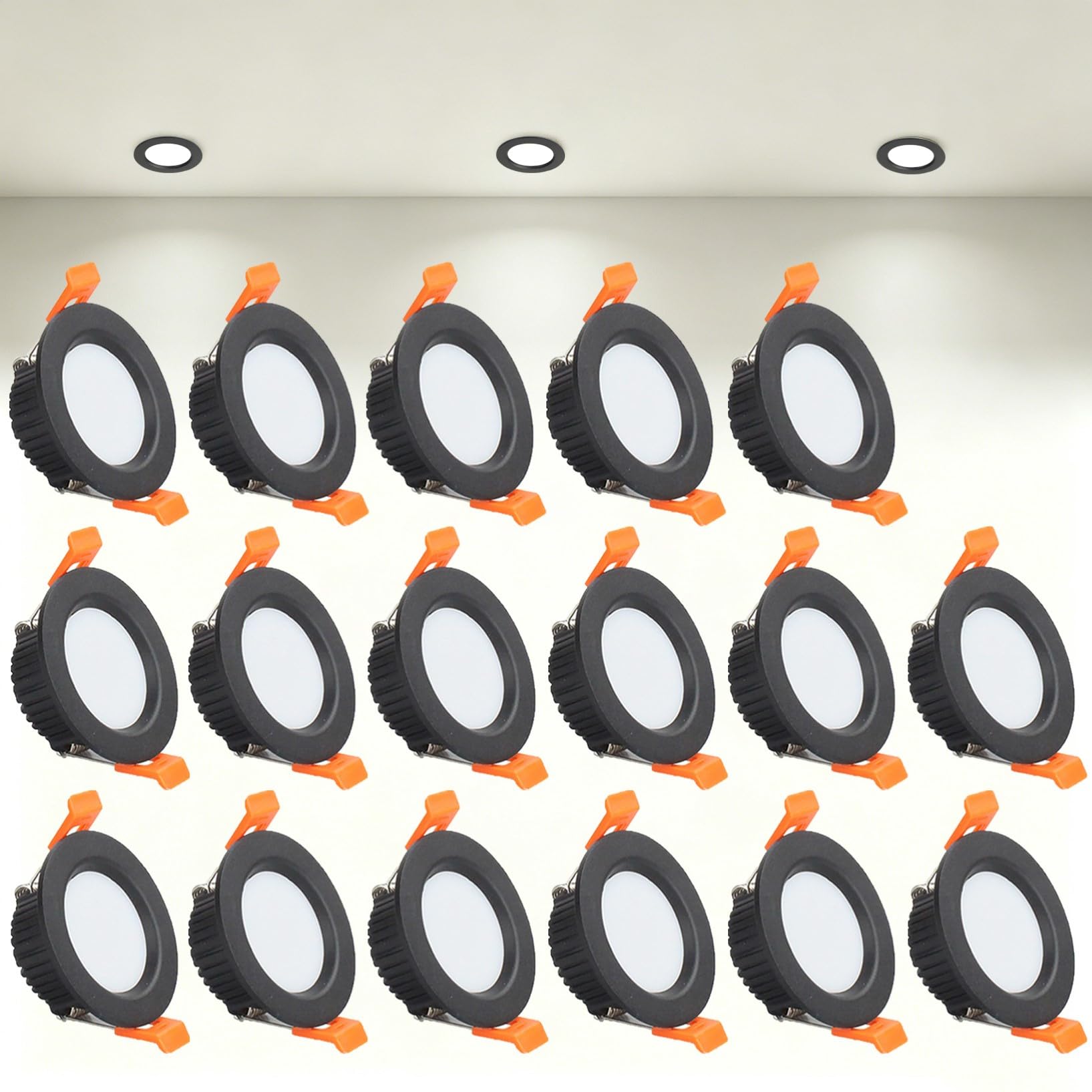 VOGHMOLD 3W Ultra Slim LED Downlight Recessed Ceiling Light 2 inch, 4000K Spot Lights Black Aluminum Trim, Cut Φ50-55mm, AC110-240V Panel Lighting for Office Hallway Closet, 17 Pack