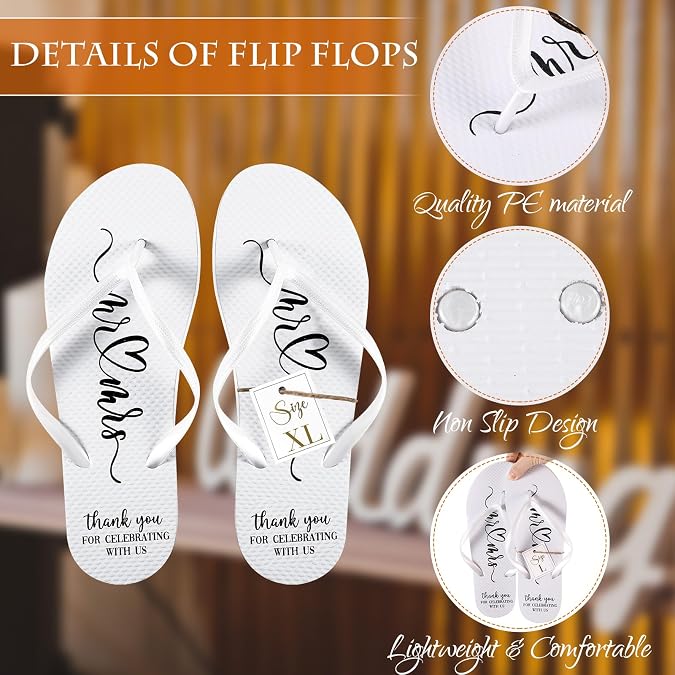 24 Pairs Wedding Flip Flops Bulk Slippers Flip Flops Women Wedding Sandals with Size Cards Drawstring Bags