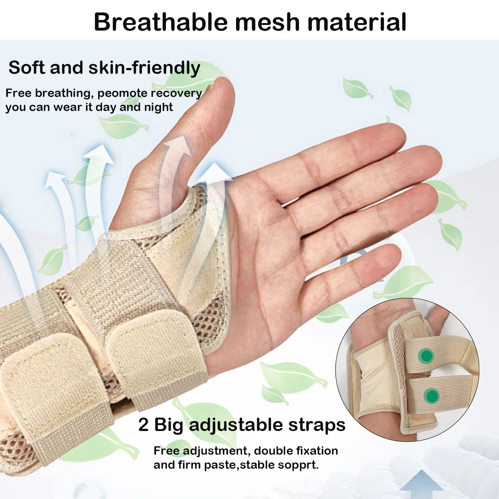 New Carpal Tunnel Wrist Support Brace With 2 Metal Splint Right Hand for Men Women Wrist Splint Stabilizer Hand Support Help Relieve Carpal Tunnel Pain Arthritis Tendonitis RSI Sprained (Beige-L) - Image 3
