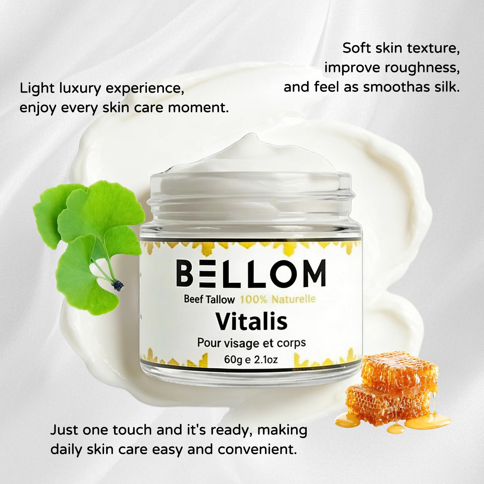 Beef Tallow Vitalis Bellom, 2026 Nouveaux Beef Tallow for Skin, Crème Hydratante 100% Naturelle au Beurre et au Miel Bio, Ingrédients Naturels, Convient à Tous les Types de Peau (1 Boîte) - 5