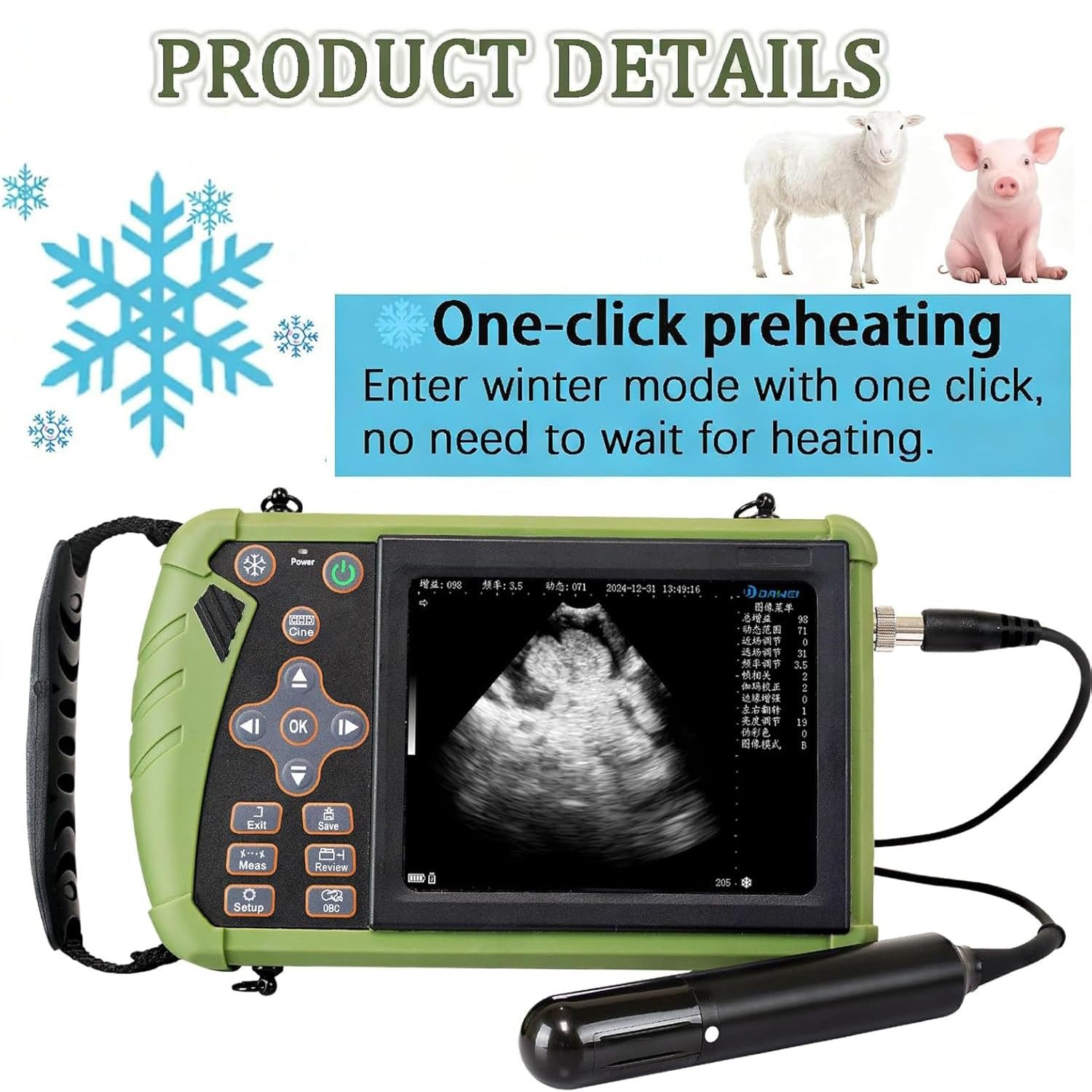 Ecografo veterinario, scanner portatile B-Ultrasound per animali, diagnostica veterinaria della gravidanza, scanner portatile B-Ultrasound per veterinari/veterinari/animali con sonda impermeabile