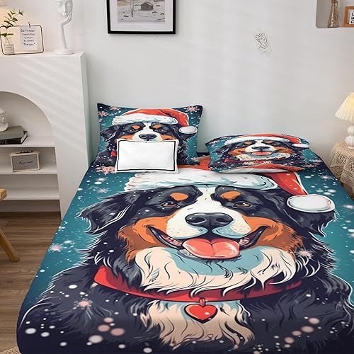Miniatura 2 de Sábanas de Navidad Split King para cama ajustable, sábanas Rottweiler, sábanas estampadas y juego de 5 piezas, microfibra suave con bolsillo