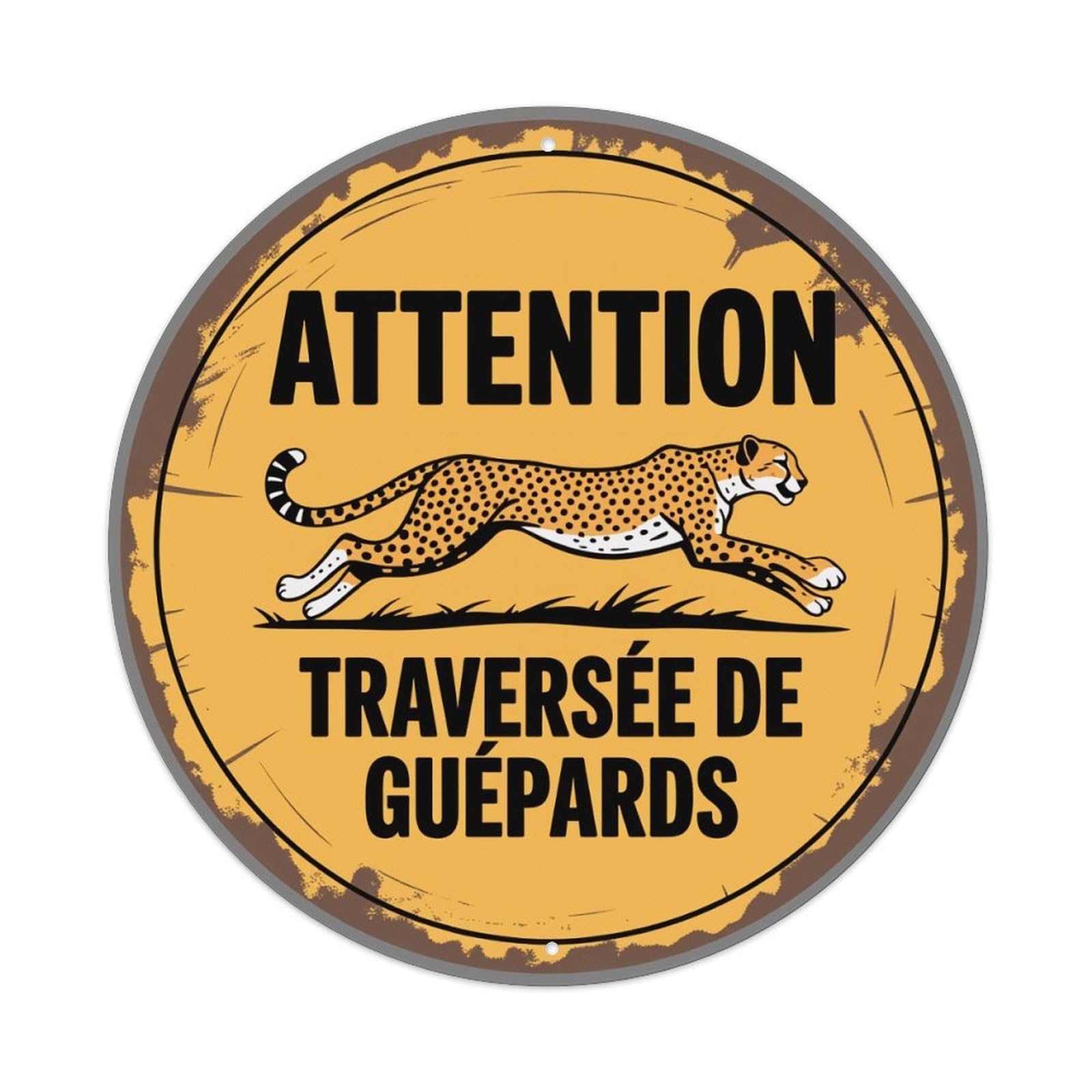 Attention Cheetah Crossing Sign Round Tin Sign Vintage Metal Poster Retro Bar, Home, Man Cave, Kitchen, Laundry Room Wall Art Decor Gift 8x8Inch