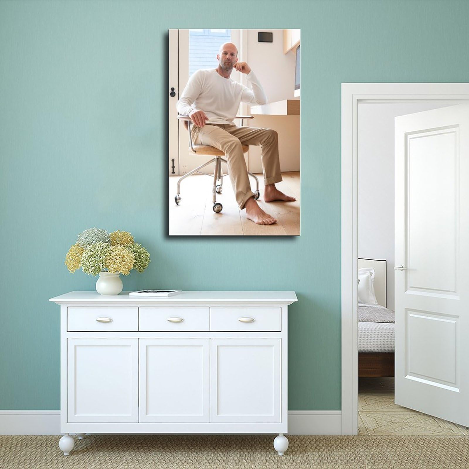 JJUPUV Jason Statham Poster 50x75cm - Schwarz-Weiß Leinwand Druck Wanddekoration