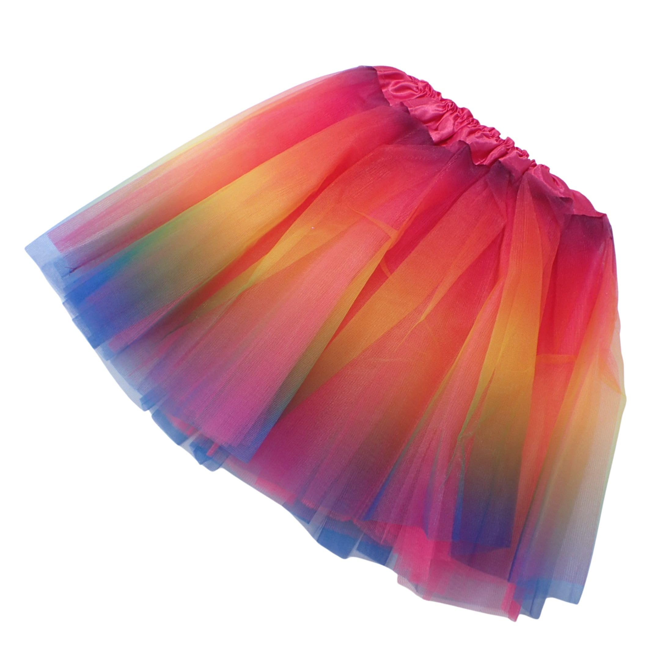 Topkids Accessories Girls Bright Rainbow Tutu For Angel Costume, Princess Dress Up, Ballerina Costume For Glitter Skirt, Kids Tutu, Ballet, Toddler Dress Up, Fairy Costume (Bright Rainbow)